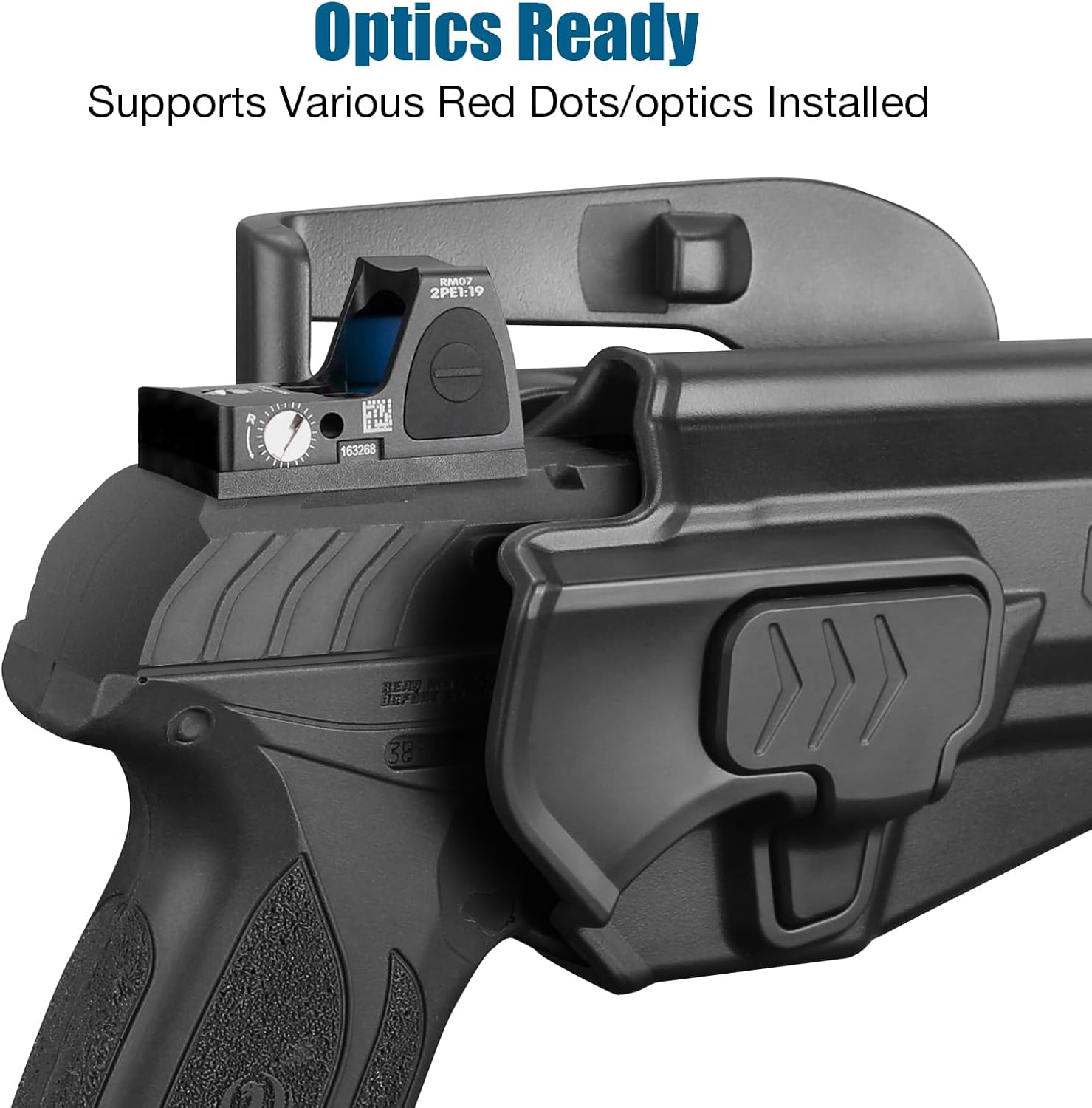 OWB Holster Compatible with Ruger Security 9 Standard, Fits Red Dot/Optics, Level II Index Finger Release Gun Holster, Outside Waistband Carry, 360° Adjustable Paddle, Right Hand GUN & FLOWER