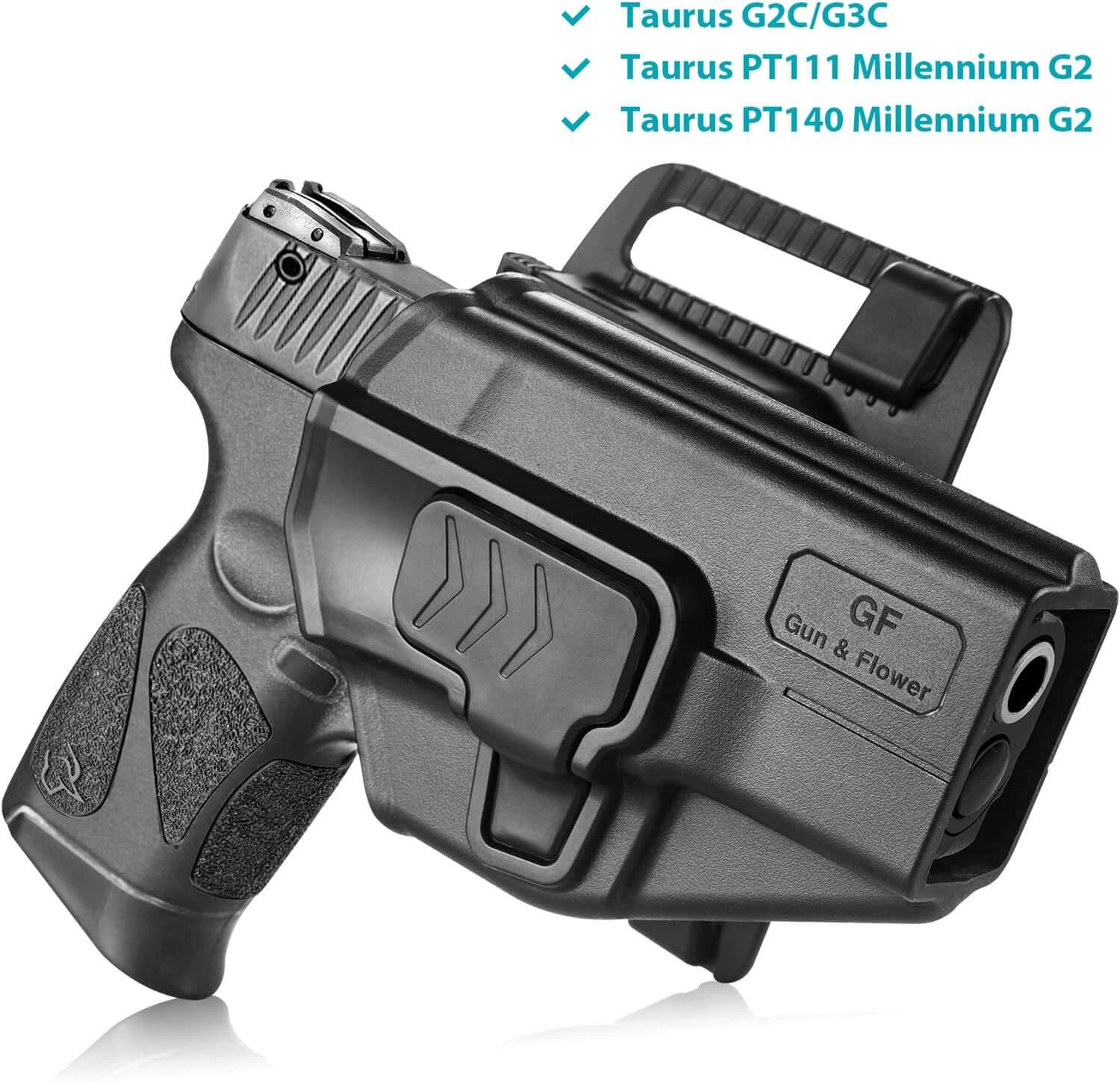Level II Retention OWB Holster for Taurus G2C Taurus G3C Taurus G3C TORO Taurus PT111 Millennium G2 Taurus PT140 Millennium G2, Outside Waistband Carry, Quick Mounting/Dismounting, Right Hand | Gun & Flower Gun & Flower