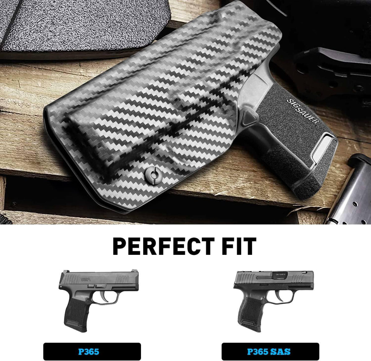 Carbon Fiber Texture Sig Sauer P365 P365 SAS P365X P365.380 ACP IWB Kydex Holster, Right Hand | Gun & Flower Gun & Flower