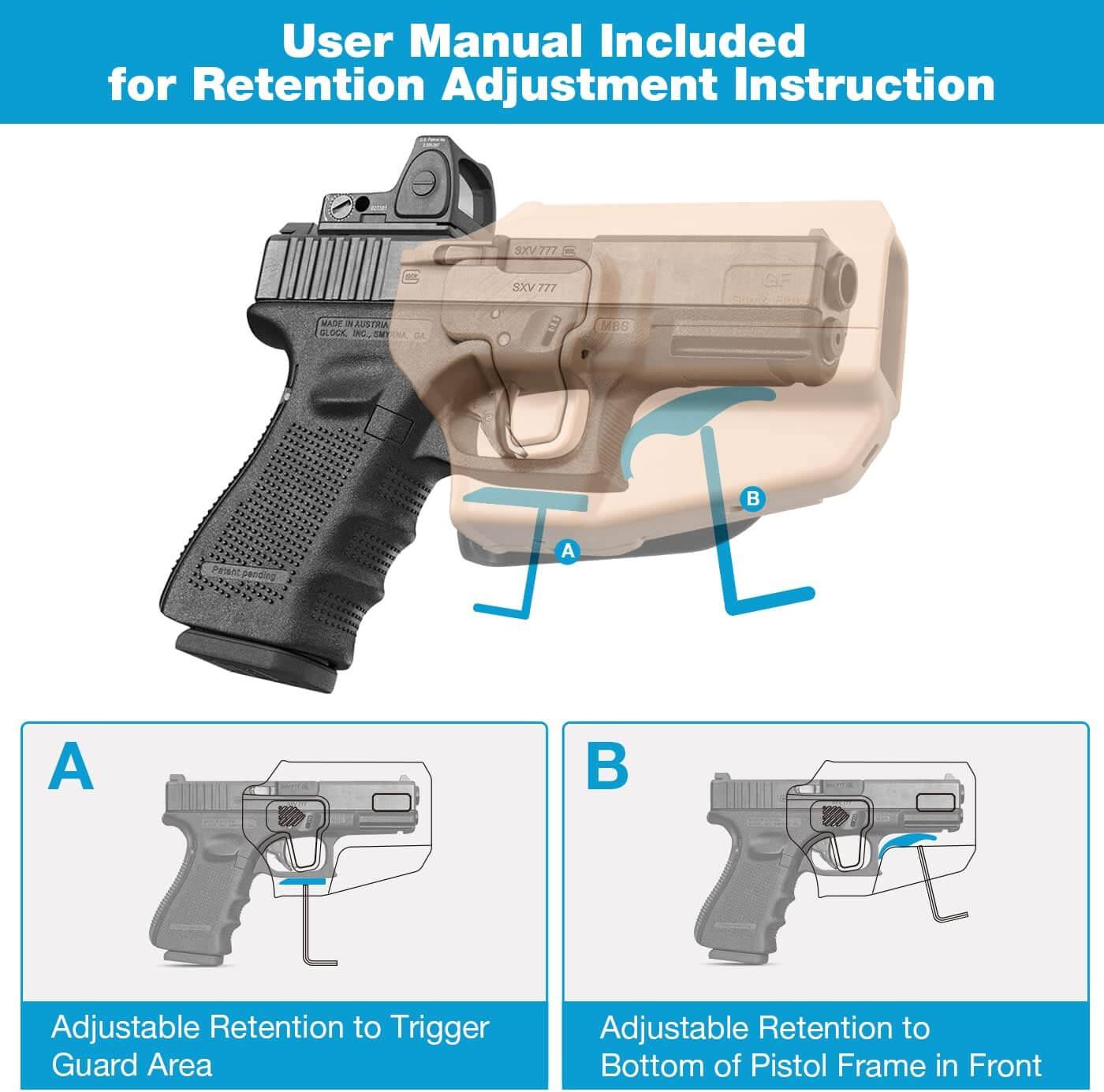 Tan Universal Level II Index Finger Release OWB Holster with Red Dot Cut, Right Hand Gun & Flower