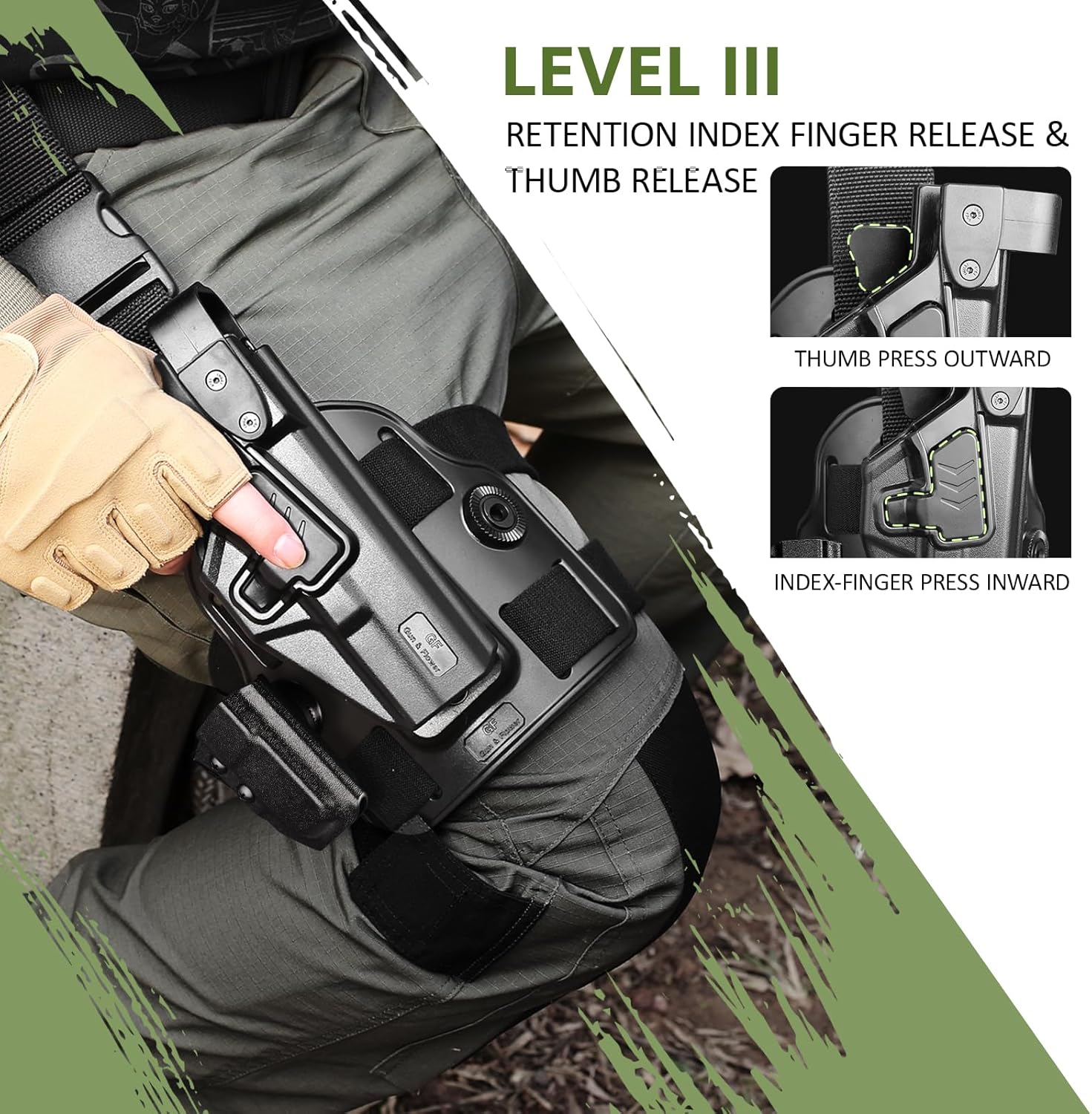 Level III Retention G17 Drop Leg Holster with Single Mag Holder – Fits Glock 17/19 (Gen 3-5), Glock 22/23/31/32 (Gen 3-4), Glock 19X/44/45 – Tactical Thigh Holster Adjustable Right Hand polymerholster