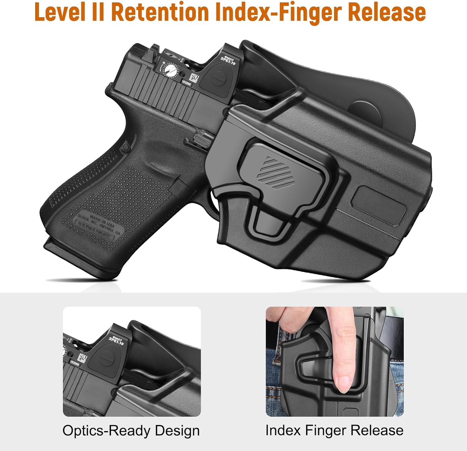 Universal OWB Holster for Compact and Subcompact Pistols, Fit Glock 19/26/43/ 43X/43X Mos, Hellcat pro,Taurus G2C, PSA Dagger Compact and More, Index Finger Release, Right Hand