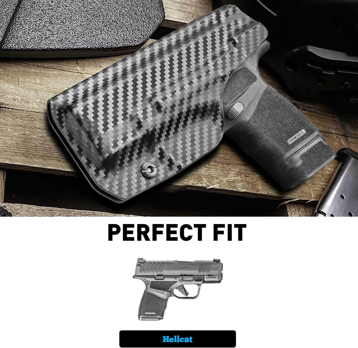Hellcat Carbon Fiber Texture IWB Kydex Holster, Fit Hellcat 3" Micro-Compact 9mm Pistol, Right Hand | Gun & Flower - Polymerholster