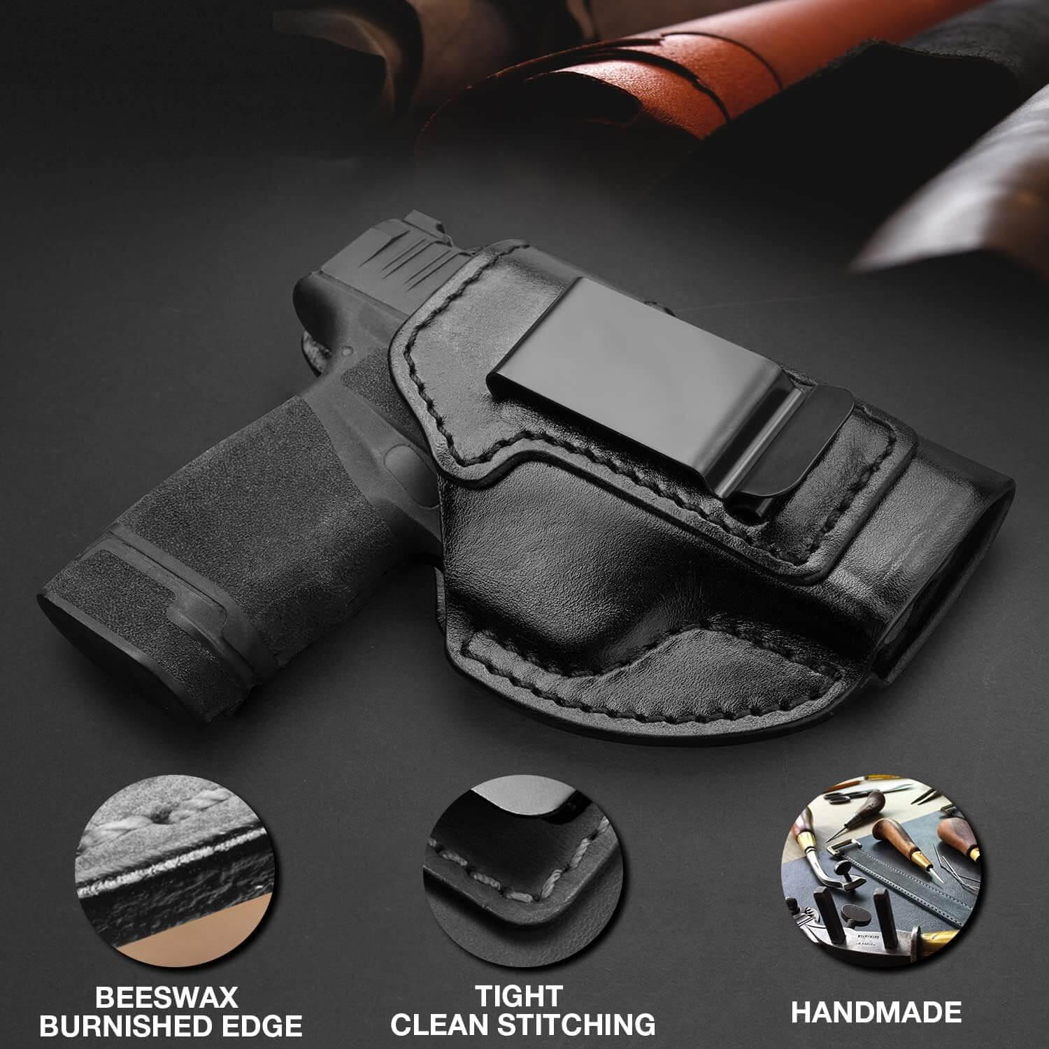 Handmade Leather Hellcat Holster, Concealed Carry Springfield Hellcat Holster, Full Grain Leather IWB Custom Made Springfield Armory Hellcat Holster, Inside Waistband, Right Hand| Gun &Flowers Gun & Flower