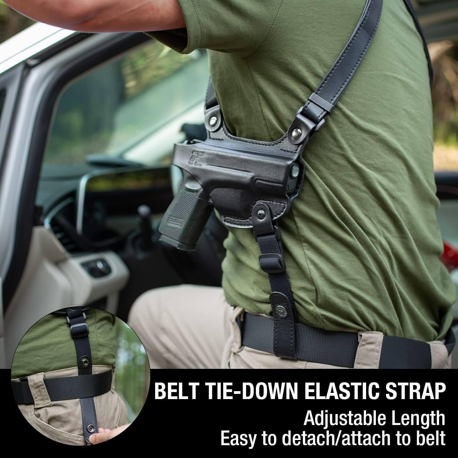 Handmade Glock 19 Shoulder Holster, Thumb Break Full Grain Leather Shoulder Holster for Glock 19, 19x, 23, 32, 45, Double Mag Holder Included, Adjustable Strap for Concealed Carry, Right Handed Gun & Flower