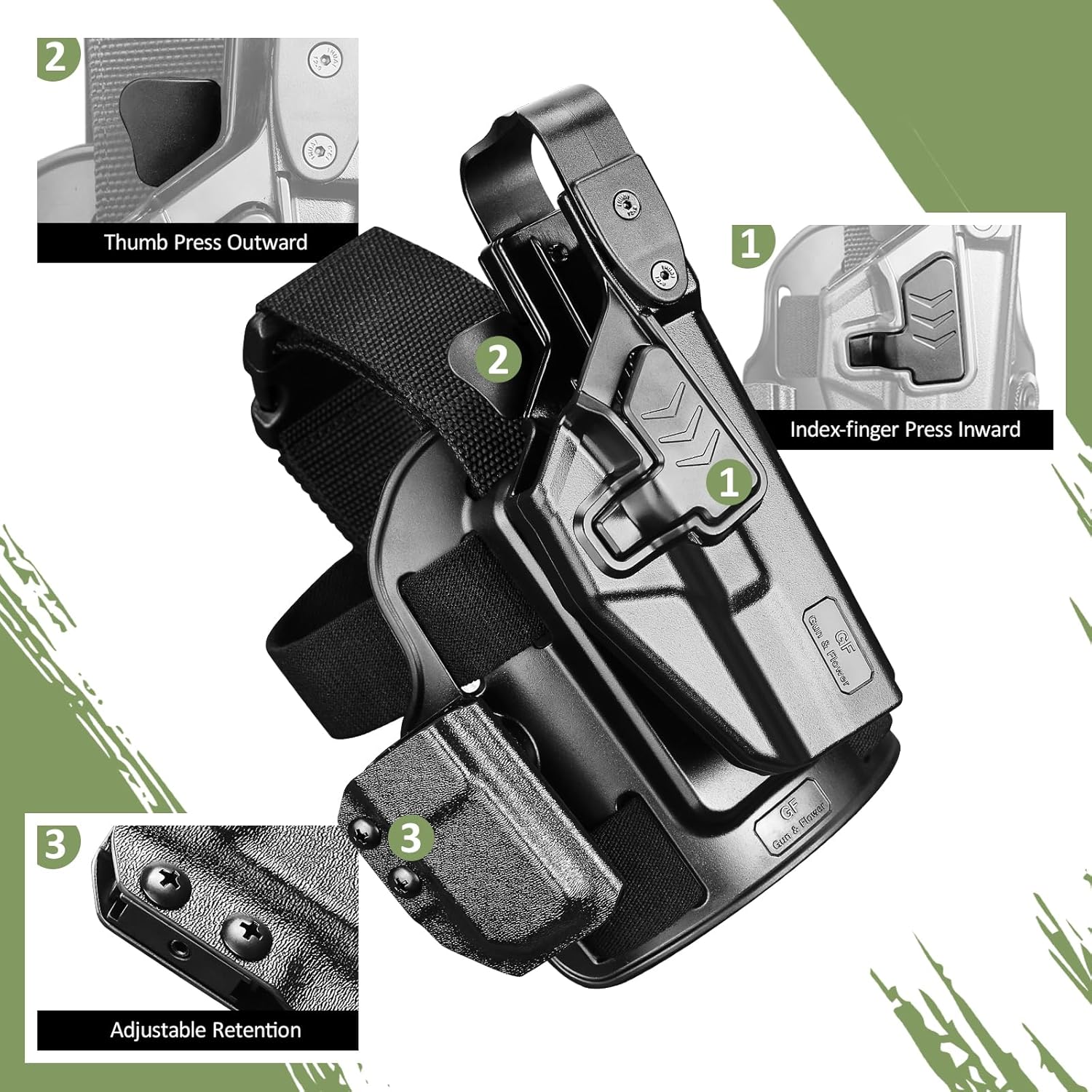 Level III Retention G17 Drop Leg Holster with Single Mag Holder – Fits Glock 17/19 (Gen 3-5), Glock 22/23/31/32 (Gen 3-4), Glock 19X/44/45 – Tactical Thigh Holster Adjustable Right Hand polymerholster