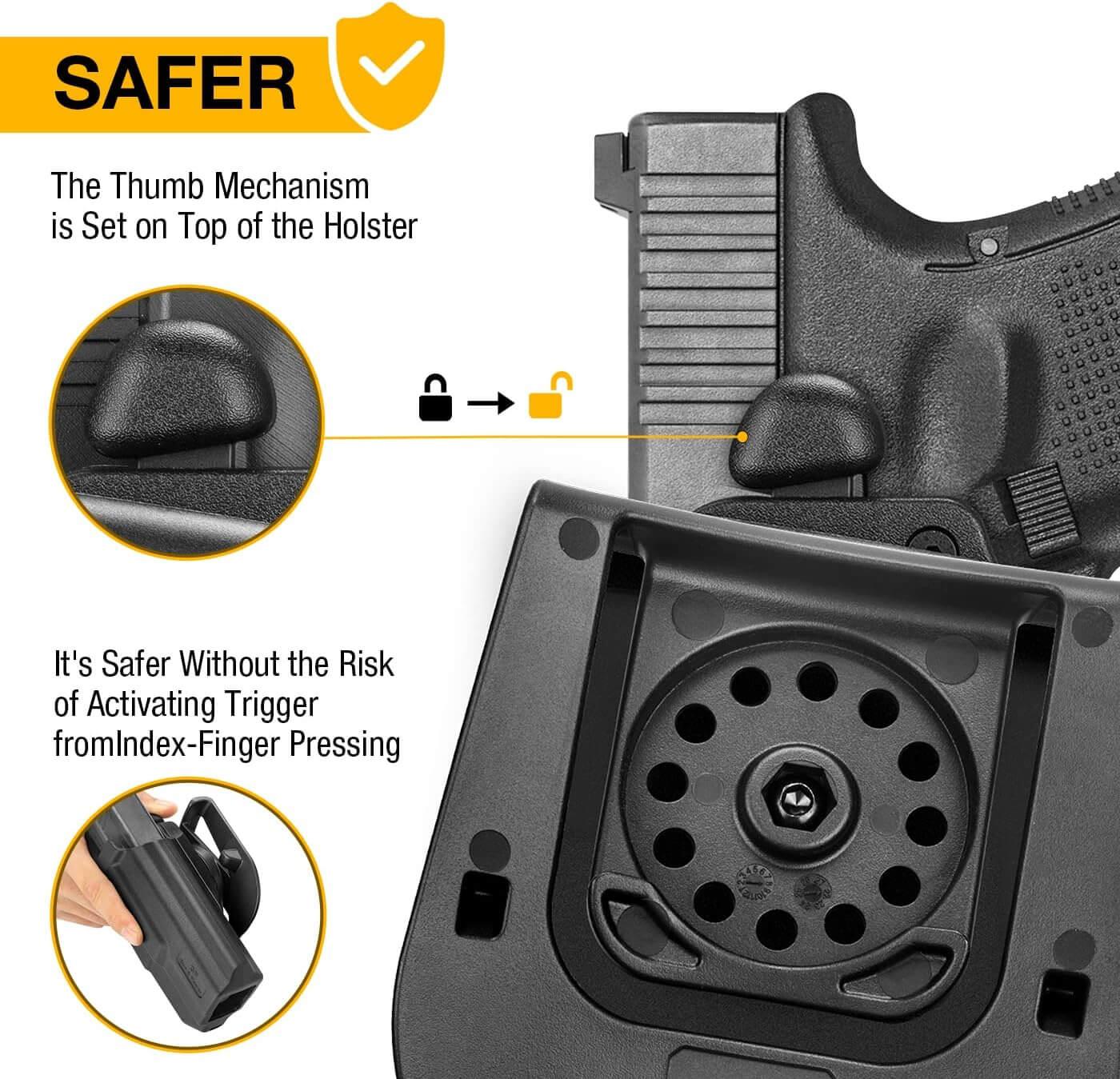 OWB Thumb Release Holster Fit Glock G17 Gen3-5 G17 Gen4 MOS G17 Gen5 MOS G19 Gen3-5 G19X G19 Gen4 MOS G19 Gen5 MOS G23 Gen3-4 G22 Gen3-4 G31 Gen3-4 G32 Gen3-4 G44 G45 G45 MOS,Compatible with Red Dot/Optics, Right Handed Gun & Flower
