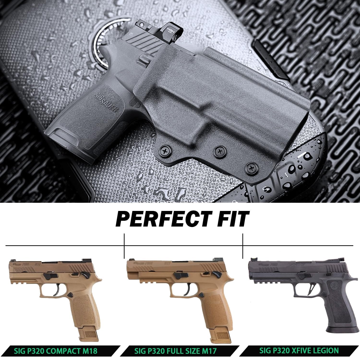 WARRIORLAND OWB KYDEX Holster Thumb Release & Optics Cut Fit: Sig Sauer P320 Full Size/Compact/ P320 M17/P320 M18/P320 X Carry/P320 XFM/P320 AXG Combat/P320 AXG Legion/P320 X Five, Outside Waistband 360 Degree Adj. Fits 1.5"-2.25" Belt, Right Hand polymerholster