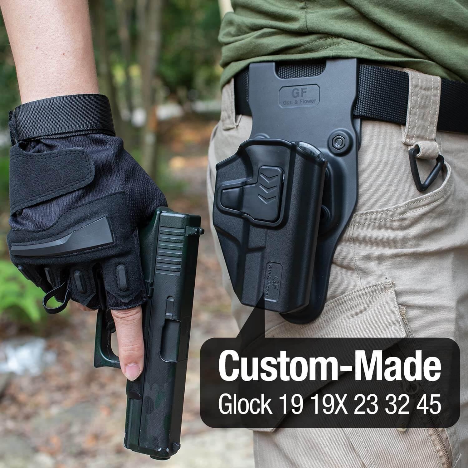 Holster Level II Retention OWB Open Carry,Compatible with Glock G17/G19/G26 Gen3-5 G17/G19 Gen4-5 MOS G23/G32 Gen5 MOS G19X G19 Gen4 MOS G44 G45 G45 MOS , Fit Belt 1.5’’ 1.75’’ 2.0’’ 2.25’’, Not Fit G23 Gen5, Righ Hand polymerholster
