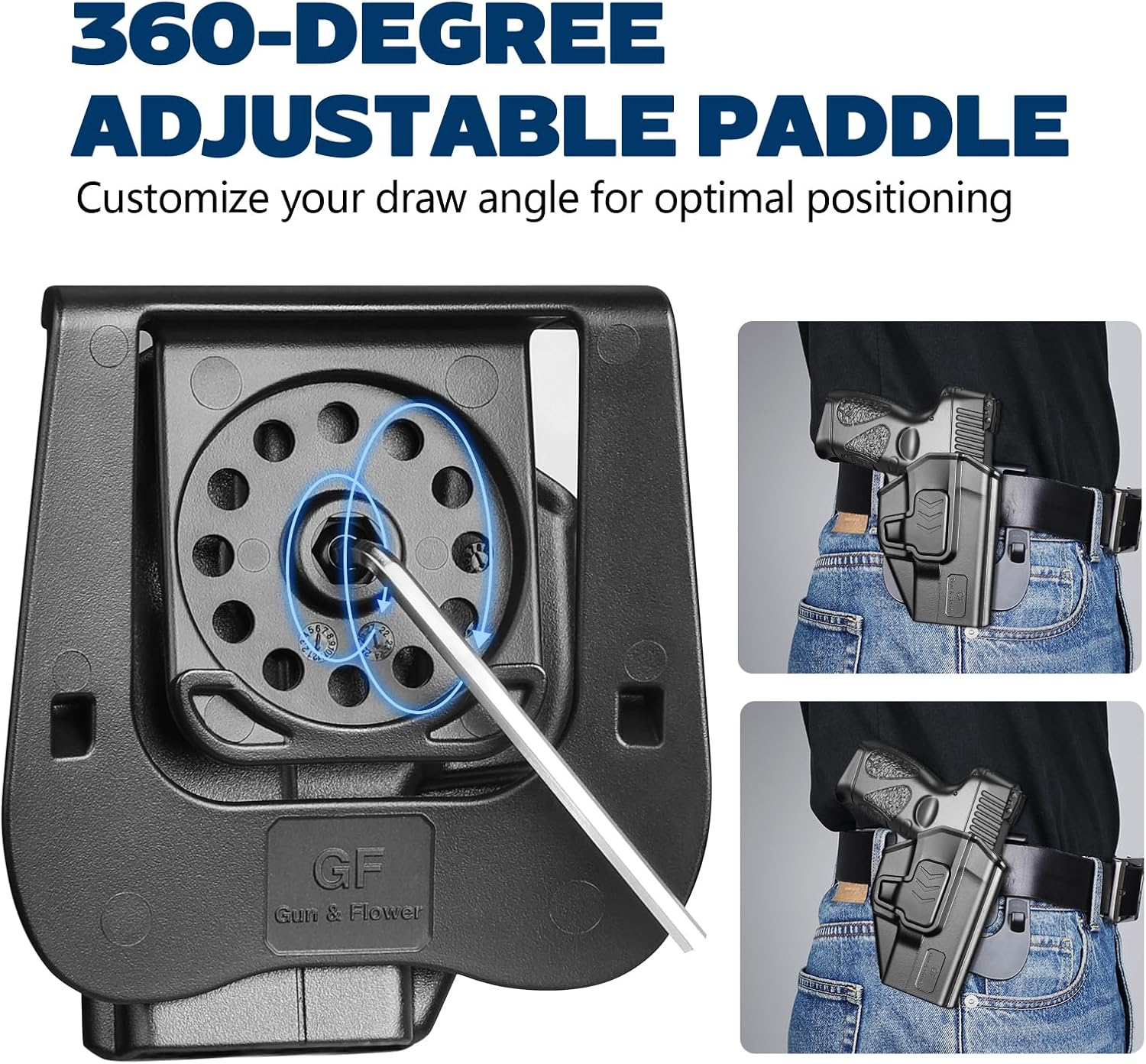 GUN & FLOWER OWB Paddle Holster Fits Taurus G2C/G3C, Taurus Millennium G2 PT111/PT140, Outside Waistband Carry Paddle w/Molle Adapter, Level II Index Finger Release, 360 Degrees Adjustable, Right Hand