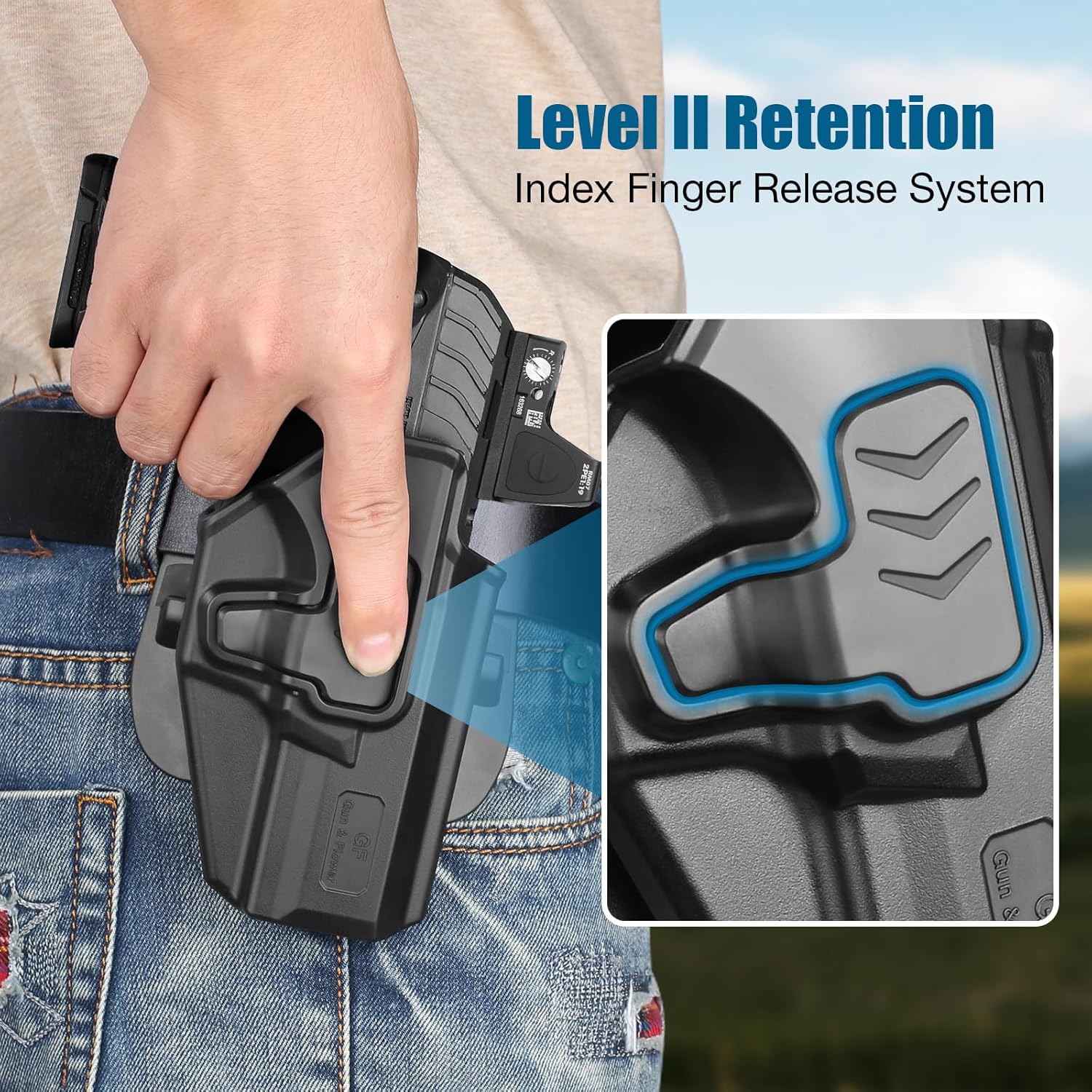 OWB Holster Compatible with Ruger Security 9 Standard, Fits Red Dot/Optics, Level II Index Finger Release Gun Holster, Outside Waistband Carry, 360° Adjustable Paddle, Right Hand GUN & FLOWER