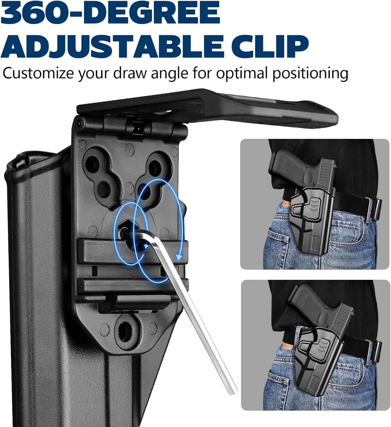 GUN & FLOWER OWB Holster Fits Golck 19 Gen3-5 G19X G23 Gen3-4 G26 Gen3-5 G32 Gen3-4 G44 G45, Outside Waistband Carry Belt Clip w/MOLLE Adapter, Level II Index Finger Release, 360 Degrees Adjustable, Right Hand polymerholster