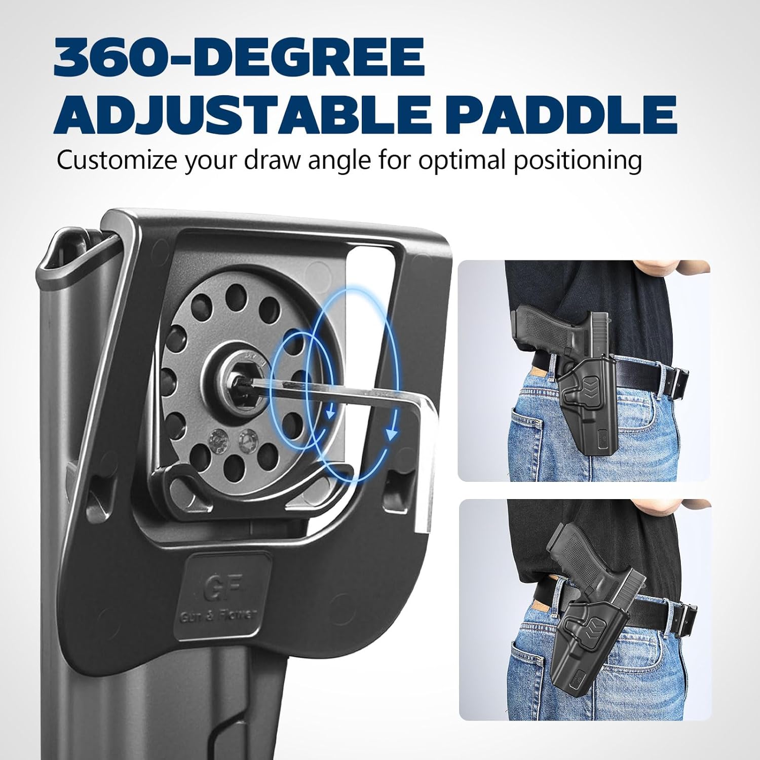GUN & FLOWER OWB Paddle Holster Fits Glock 17 Gen3-5, Glock 22/31 Gen3-4, Glock 44/45, Outside Waistband Carry Paddle w/Molle Adapter, Level II Index Finger Release, 360 Degrees Adjustable, Right Hand