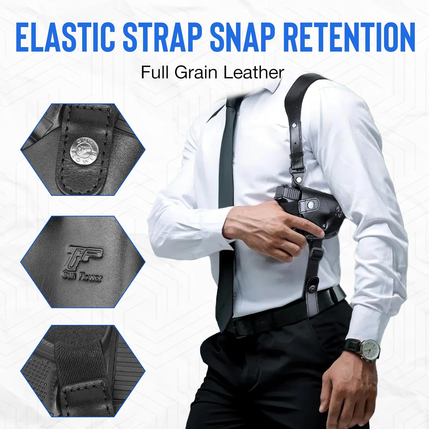 GUN & FLOWER Universal Leather Shoulder Holster Compatible with Glock 17/19/22/23, 1911, Taurus G2C/G3C, M&P 9, Sig P220/P226, 92FS, Right Hand