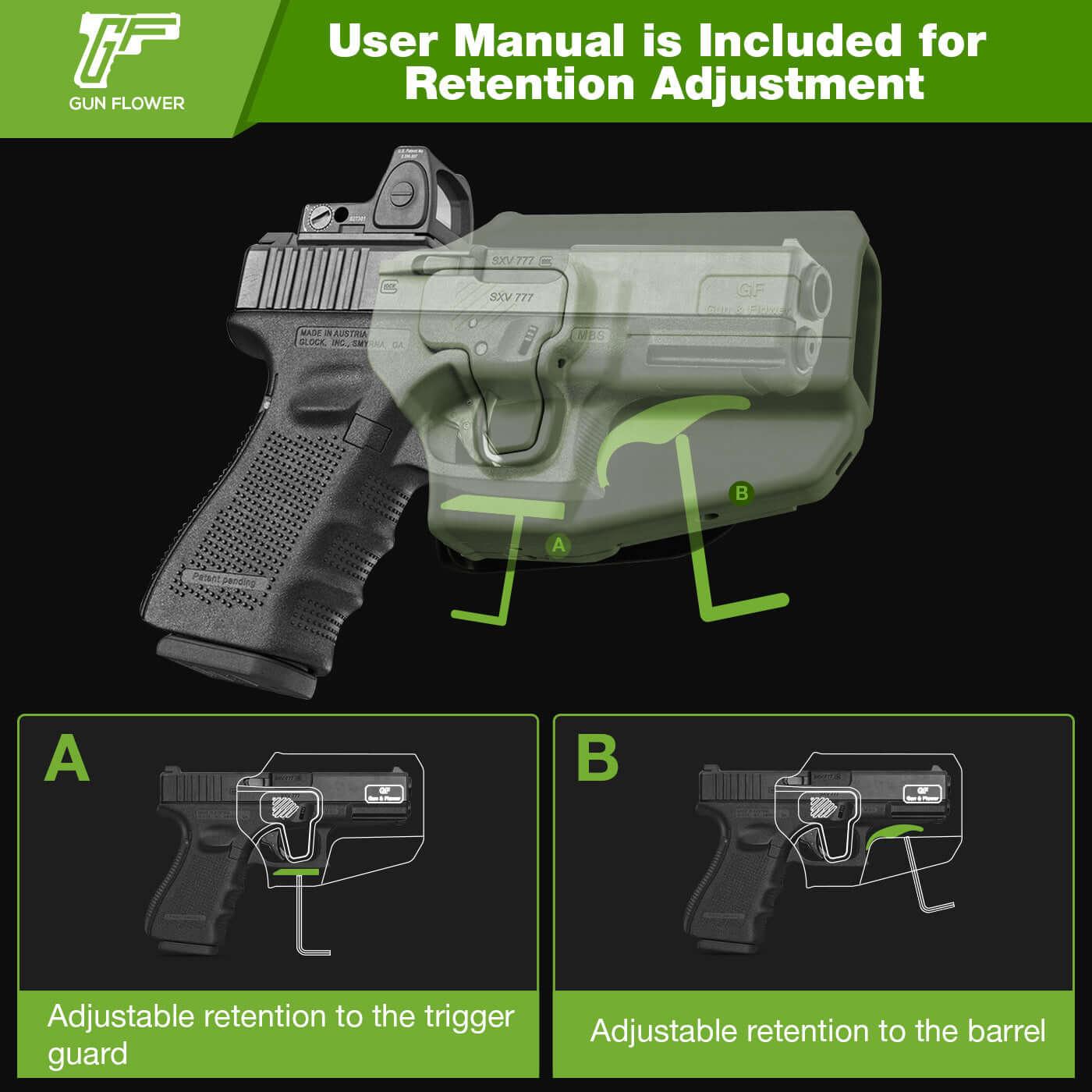 Universal OWB Green Holster Fits More Than 100 Pistols, Index Finger Release System, Adj Retention, Right Hand Gun & Flower