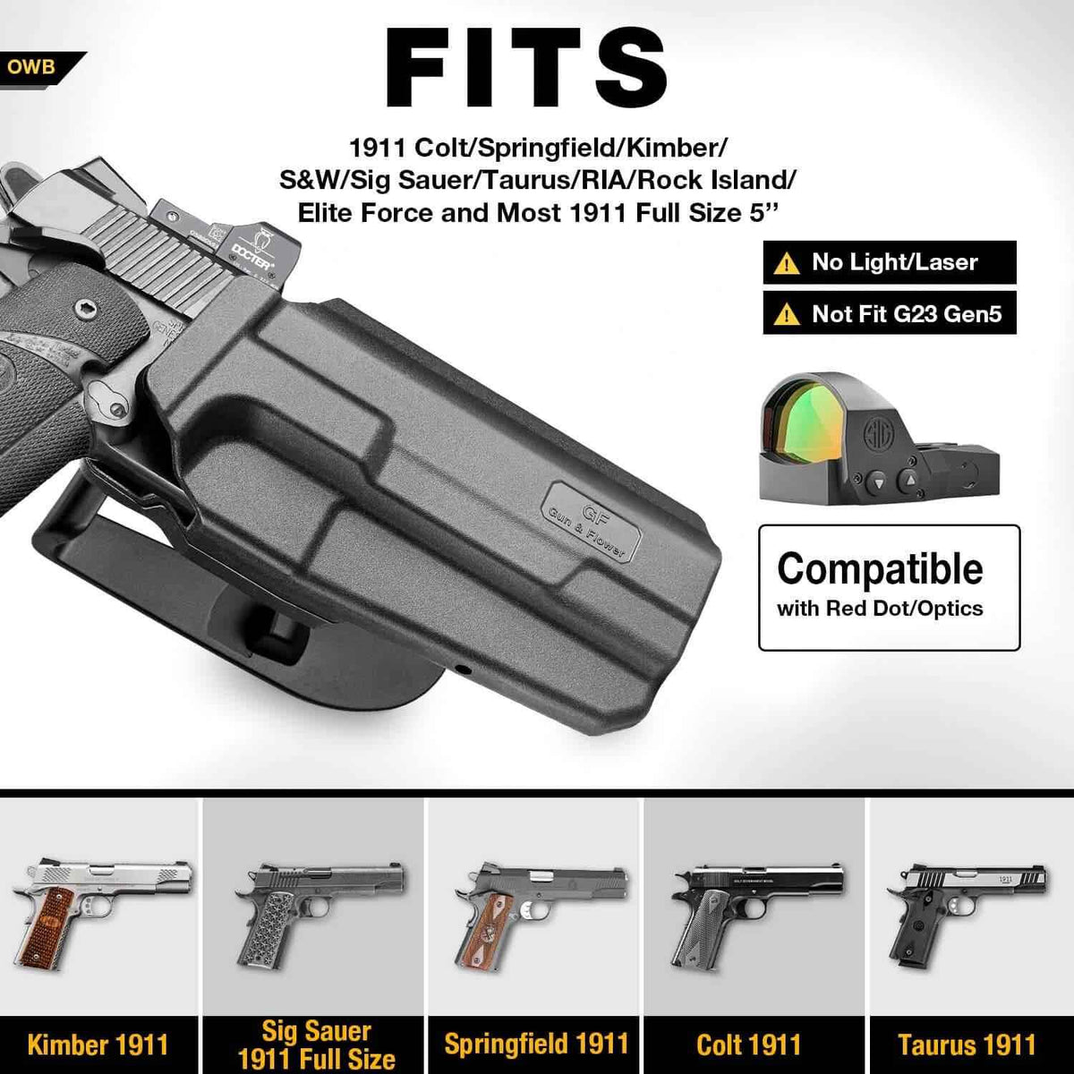 1911 Thumb Release Polymer OWB Paddle Holster, Right Hand | Gun & Flower