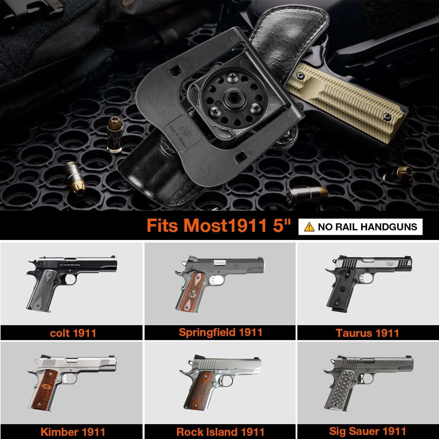Handmade 1911 Leather Holster, Holster for Colt 1911/Kimber 1911/Springfield 1911/S&W 1911 and Most 1911 5'' No Rail Pistol, Full Grain Leather, Fits 1911 Models with 4'' and 5'' Barrels|Gun&Flower Gun & Flower