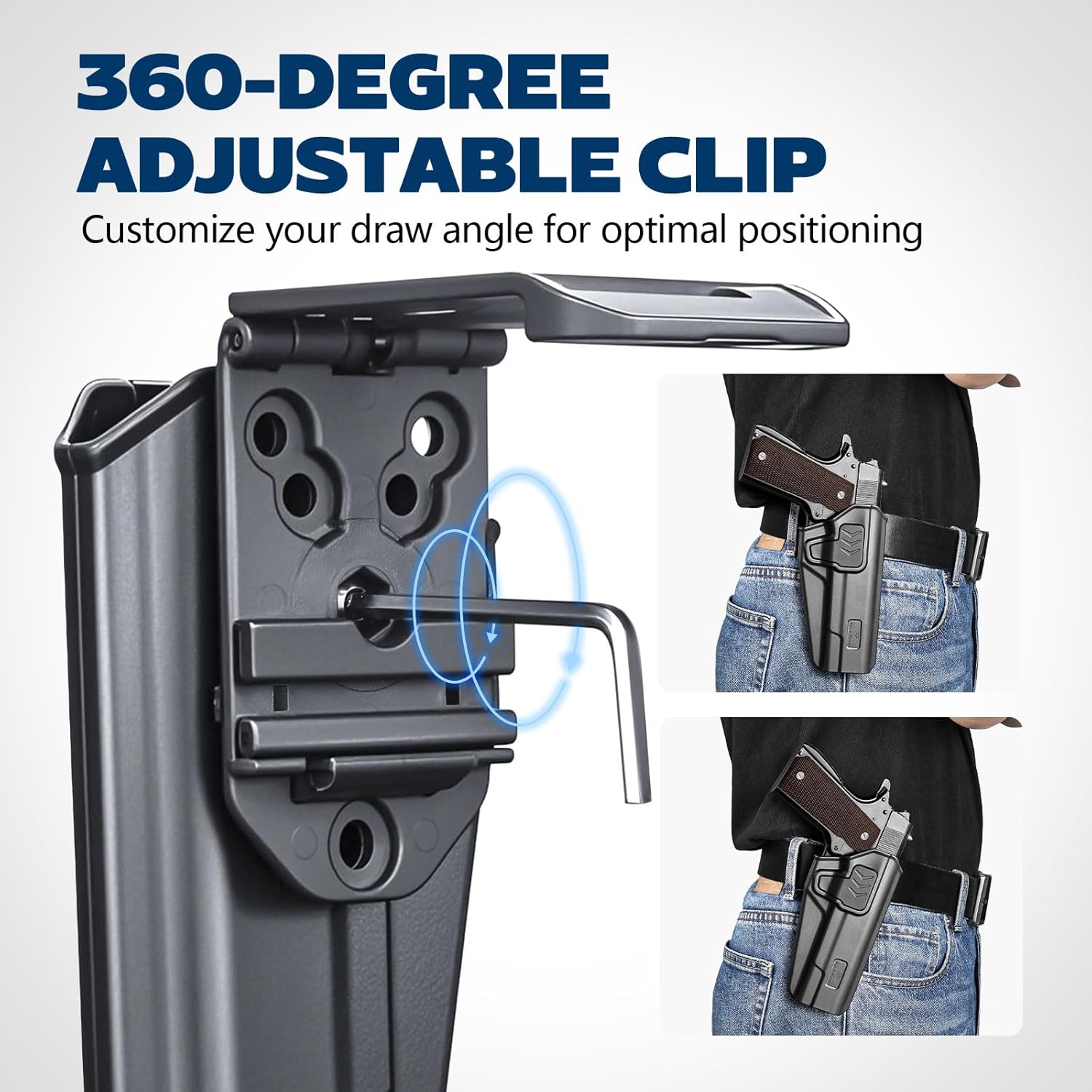 GUN & FLOWER OWB Holster Fit 1911 Colt-Elite Force-Kimber-Springfield-RIA-S&W-Ruger-Taurus-Rock Island and Most 1911 5'' No Rail, Index Finger Release, 360 Degrees Adjustable Belt Clip w/Molle Adapter polymerholster