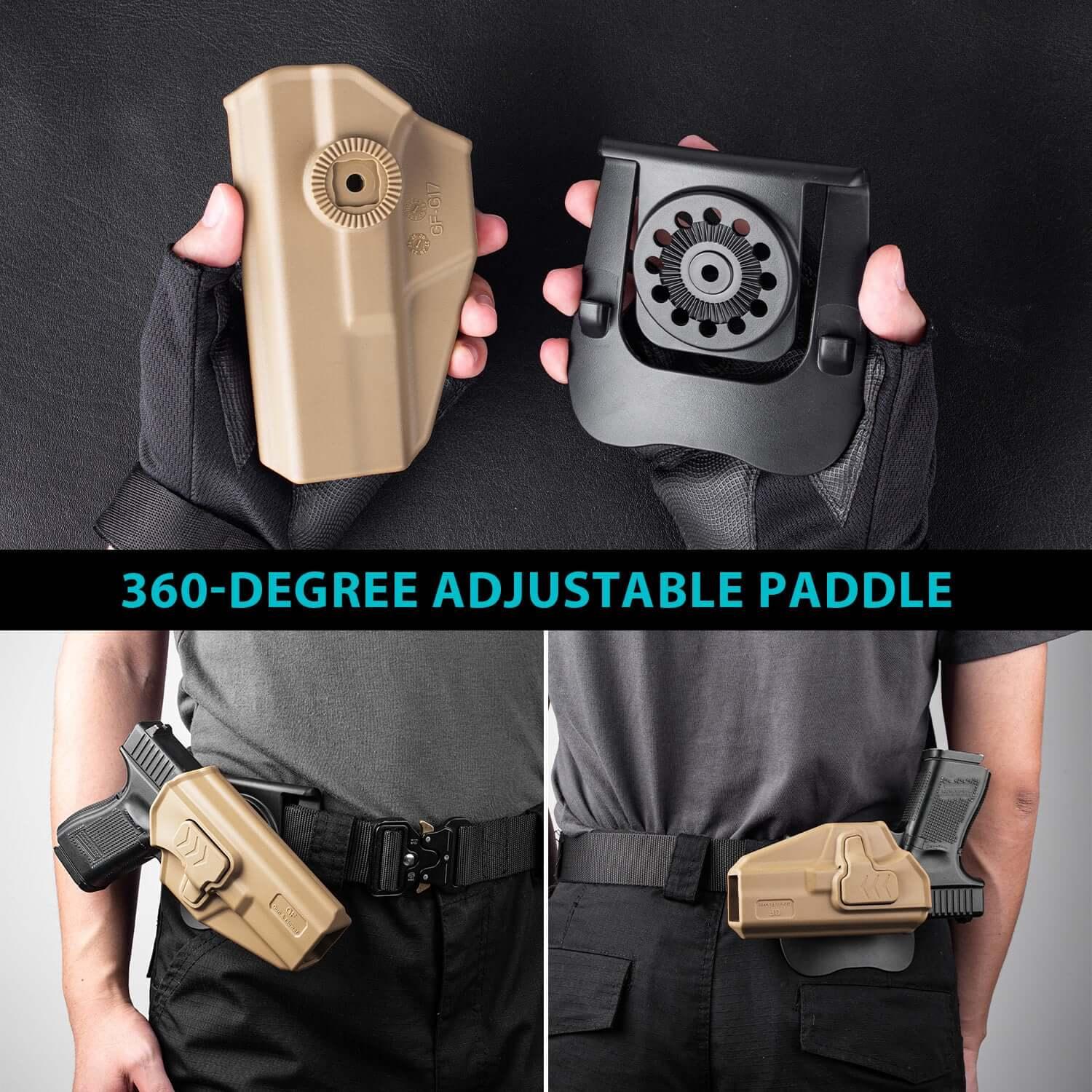 G17 Holster, OWB Holster Fits G17/19/31/32(Gen1-5), G22/23 (Gen 1-4), G19x/45, Open Carry Holster for Outside Waistband, Level II Retention, 360 Adjustable, Right Hand|Gun & Flower Gun & Flower