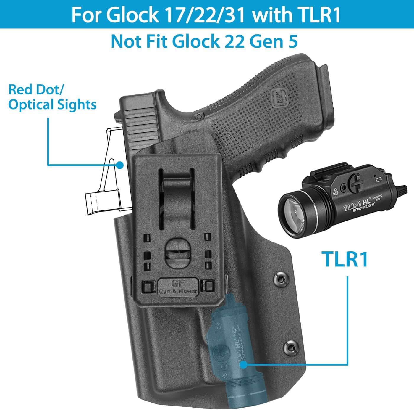 Glock 17/22/31 OWB Kydex Holster with TLR1 & Optic Cut | Right Hand Gun & Flower