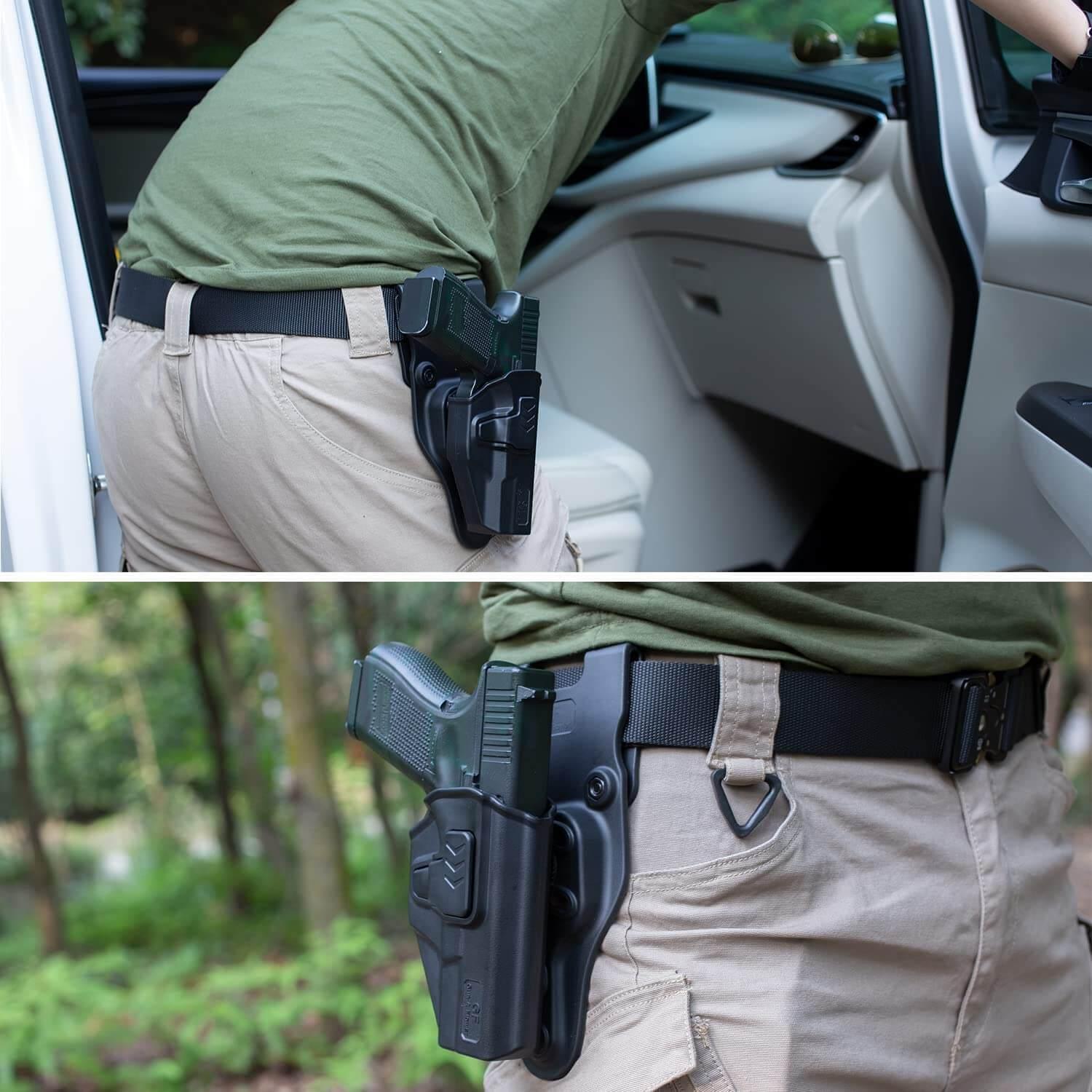 Holster Level II Retention OWB Open Carry,Compatible with Glock G17/G19/G26 Gen3-5 G17/G19 Gen4-5 MOS G23/G32 Gen5 MOS G19X G19 Gen4 MOS G44 G45 G45 MOS , Fit Belt 1.5’’ 1.75’’ 2.0’’ 2.25’’, Not Fit G23 Gen5, Righ Hand polymerholster