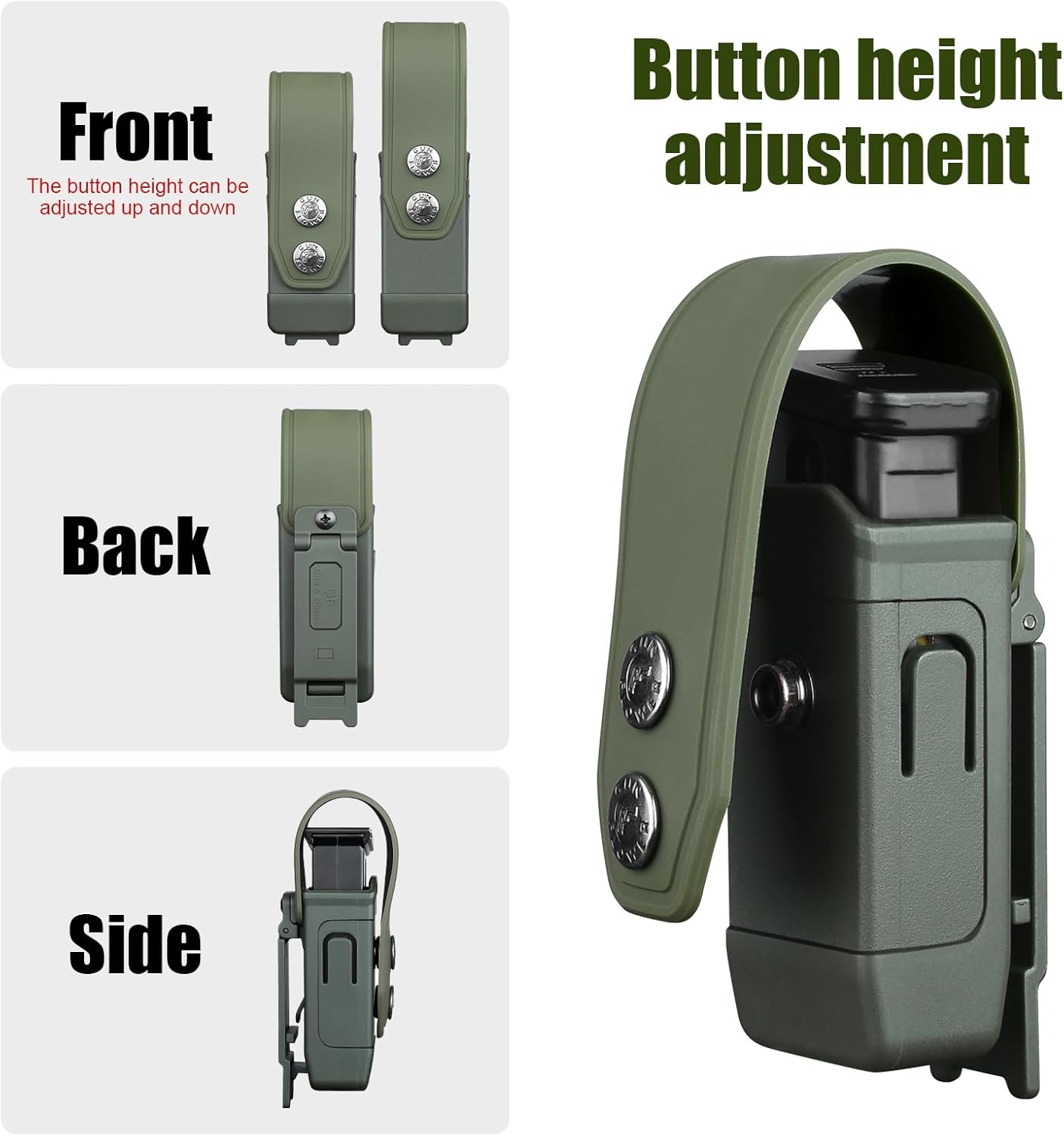 Double Stack Magazine Pouch for Glock 17/19/19X, Sig P320/P365, M&P, Taurus G2C – Fits 9mm/.40 Mags, Belt & MOLLE Compatible, with Removable Retention Strap, Green Polymer Mag Carrier