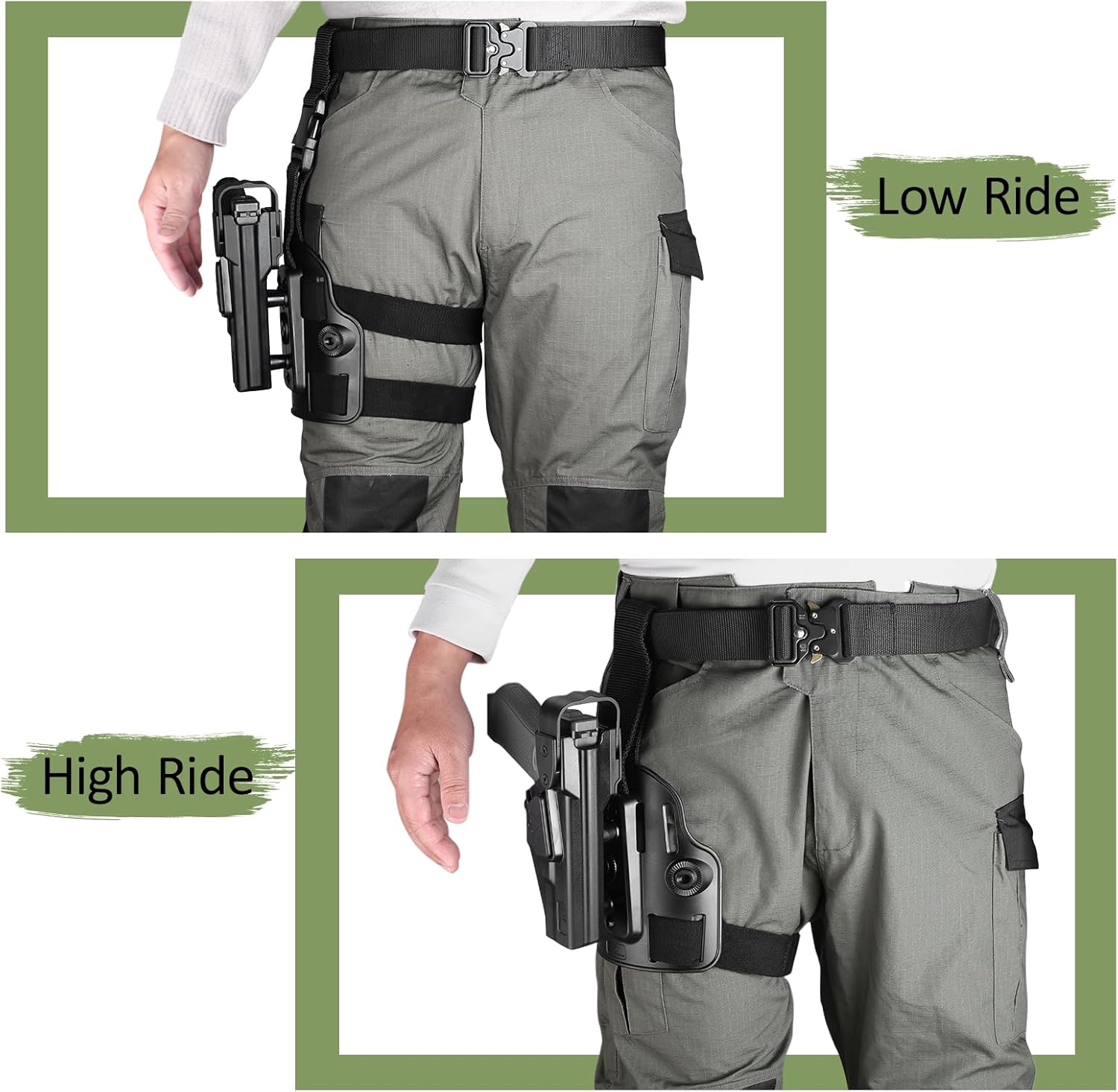 Level III Retention G17 Drop Leg Holster with Single Mag Holder – Fits Glock 17/19 (Gen 3-5), Glock 22/23/31/32 (Gen 3-4), Glock 19X/44/45 – Tactical Thigh Holster Adjustable Right Hand polymerholster