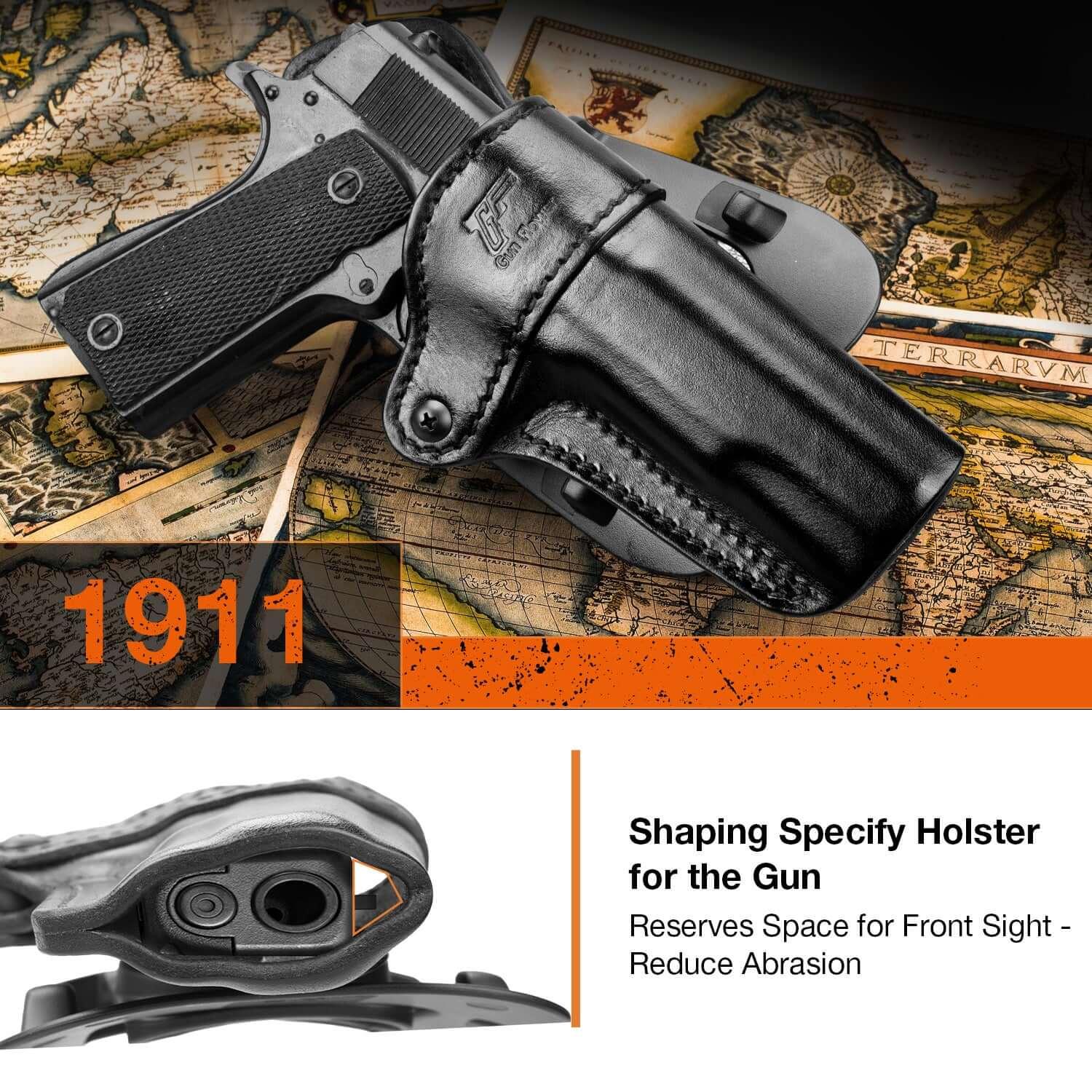 Handmade 1911 Leather Holster, Holster for Colt 1911/Kimber 1911/Springfield 1911/S&W 1911 and Most 1911 5'' No Rail Pistol, Full Grain Leather, Fits 1911 Models with 4'' and 5'' Barrels|Gun&Flower Gun & Flower