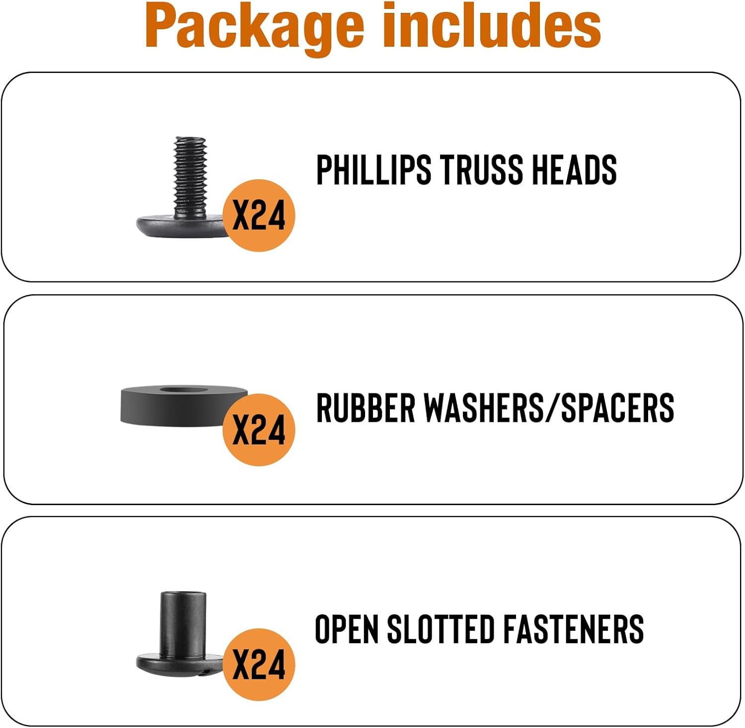 24 Sets Black Chicago Screws for DIY Kydex/Leather Holsters, Clips & Knife Sheaths - Includes Phillips Truss Heads, Slotted Fasteners & Rubber Spacers | Secure Fit, Anti-Loosening