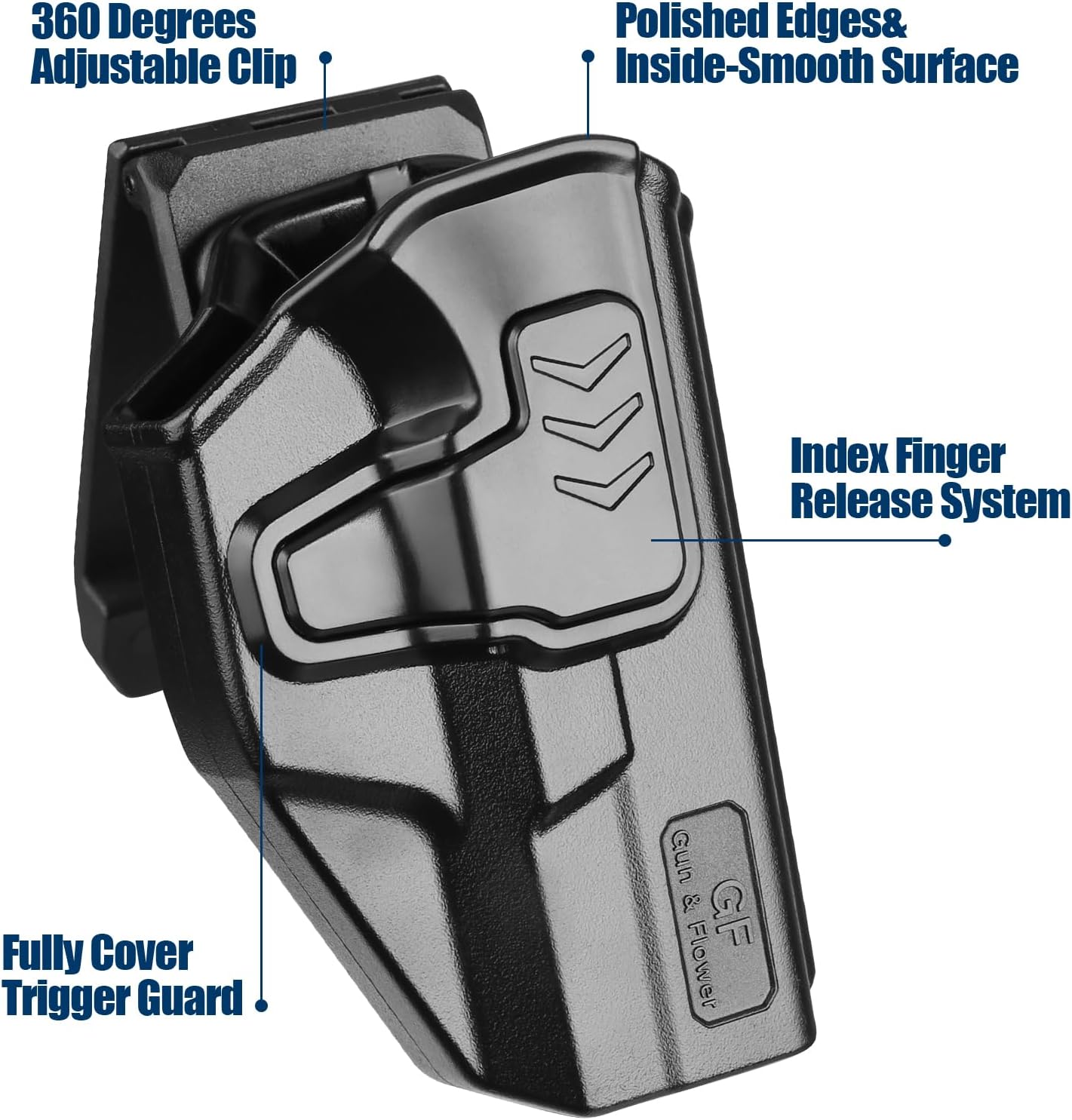 GUN & FLOWER OWB Holster Fits Golck 19 Gen3-5 G19X G23 Gen3-4 G26 Gen3-5 G32 Gen3-4 G44 G45, Outside Waistband Carry Belt Clip w/MOLLE Adapter, Level II Index Finger Release, 360 Degrees Adjustable, Right Hand polymerholster
