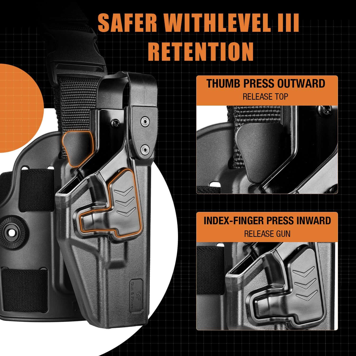 Level III Holster for Glock 19/17 Drop Leg Holster, Leg Holster for Glock 17/19/31/32(Gen 1-5), G22/G23(Gen 1-4), G19X, 44, 45, Thigh Holster, Fit 1.5, 1.75, 2.0'' security Belt, Adj. Ride Height|Gun &Flowers Gun & Flower