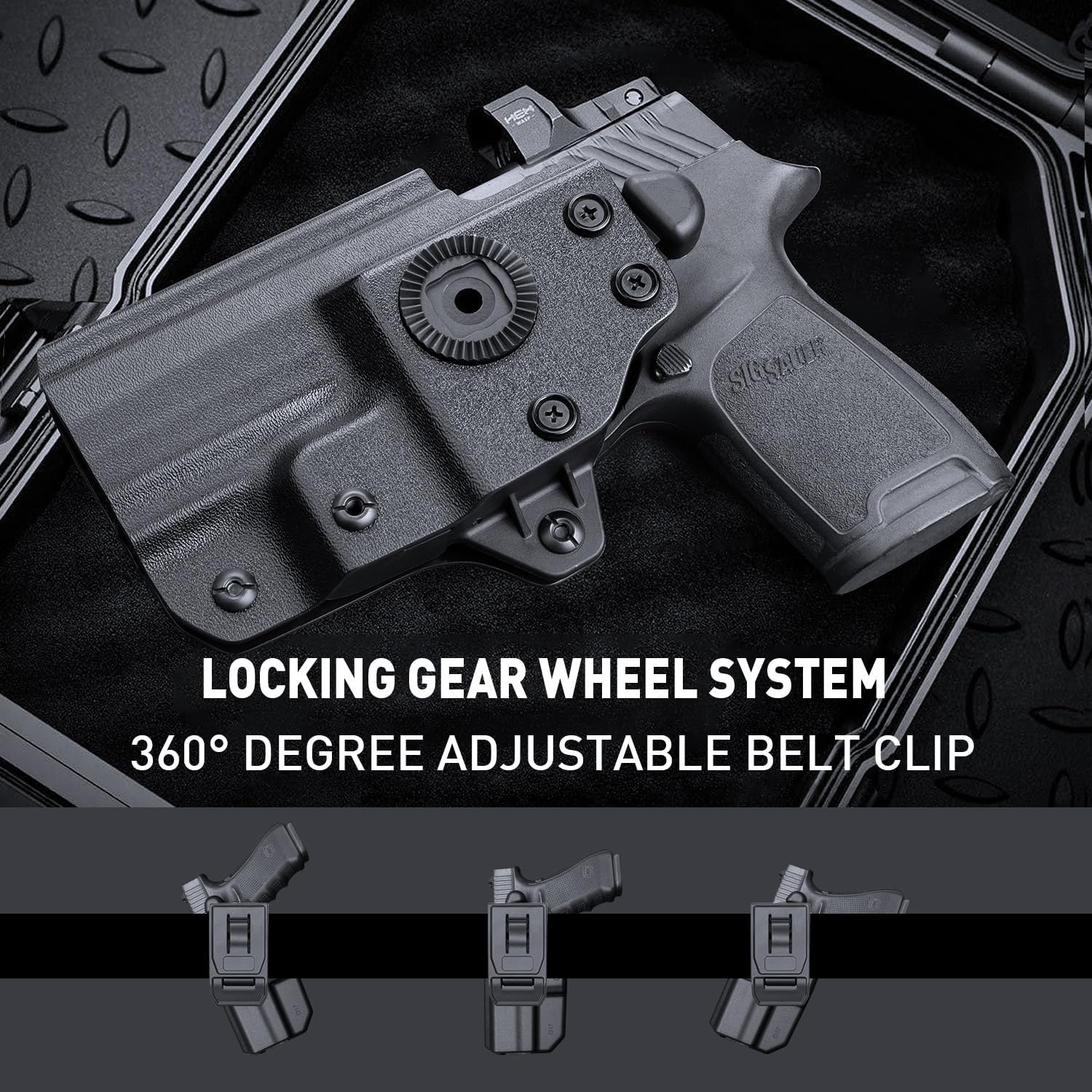 WARRIORLAND OWB KYDEX Holster Thumb Release & Optics Cut Fit: Sig Sauer P320 Full Size/Compact/ P320 M17/P320 M18/P320 X Carry/P320 XFM/P320 AXG Combat/P320 AXG Legion/P320 X Five, Outside Waistband 360 Degree Adj. Fits 1.5"-2.25" Belt, Right Hand polymerholster
