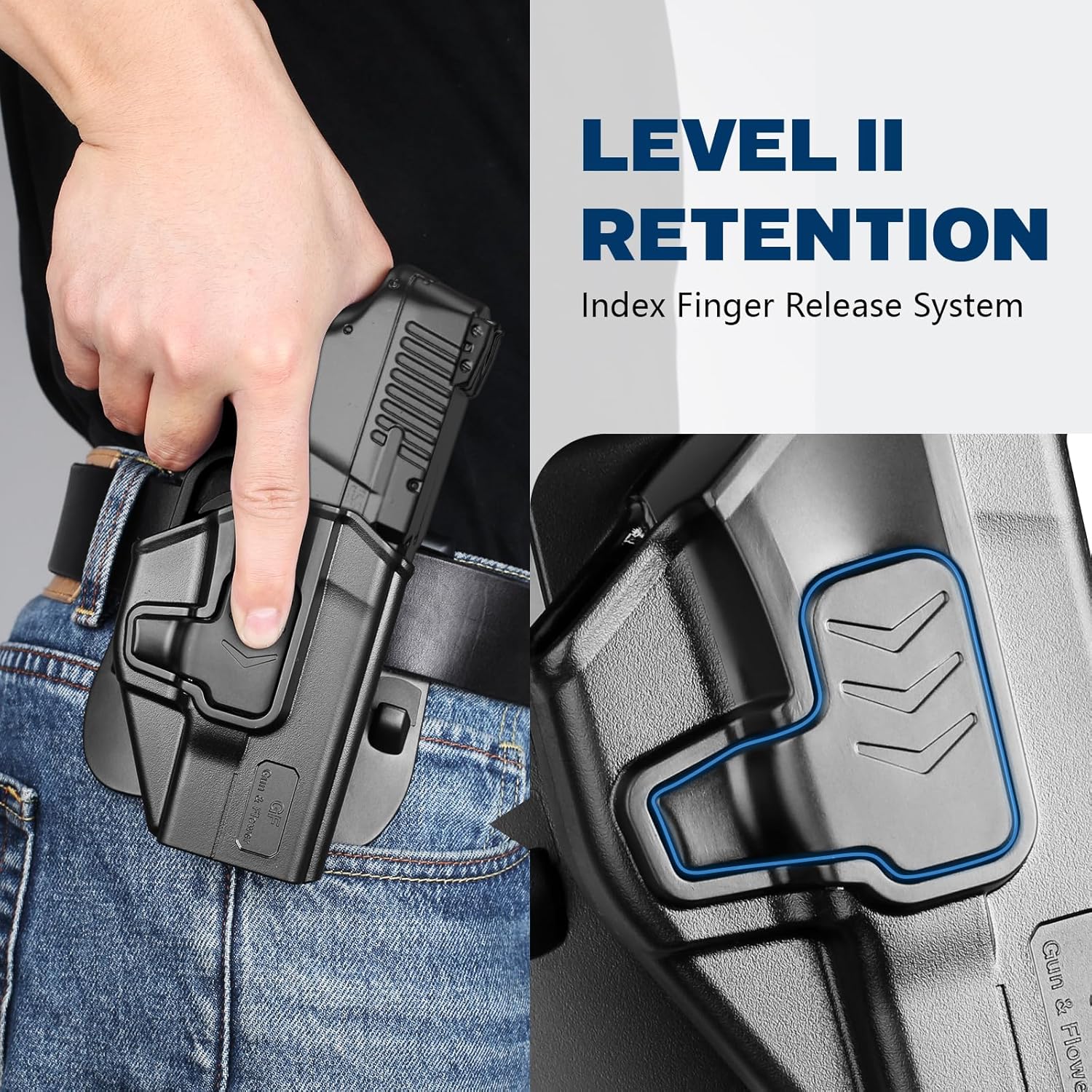 GUN & FLOWER OWB Paddle Holster Fits Taurus G2C Taurus G3C Taurus G3C TORO Taurus G3 Taurus PT111 Millennium G2 Taurus PT140 Millennium G2, Outside Waistband Carry Paddle w/Molle Adapter, Level II Index Finger Release, 360 Degrees Adjustable, Right Hand polymerholster