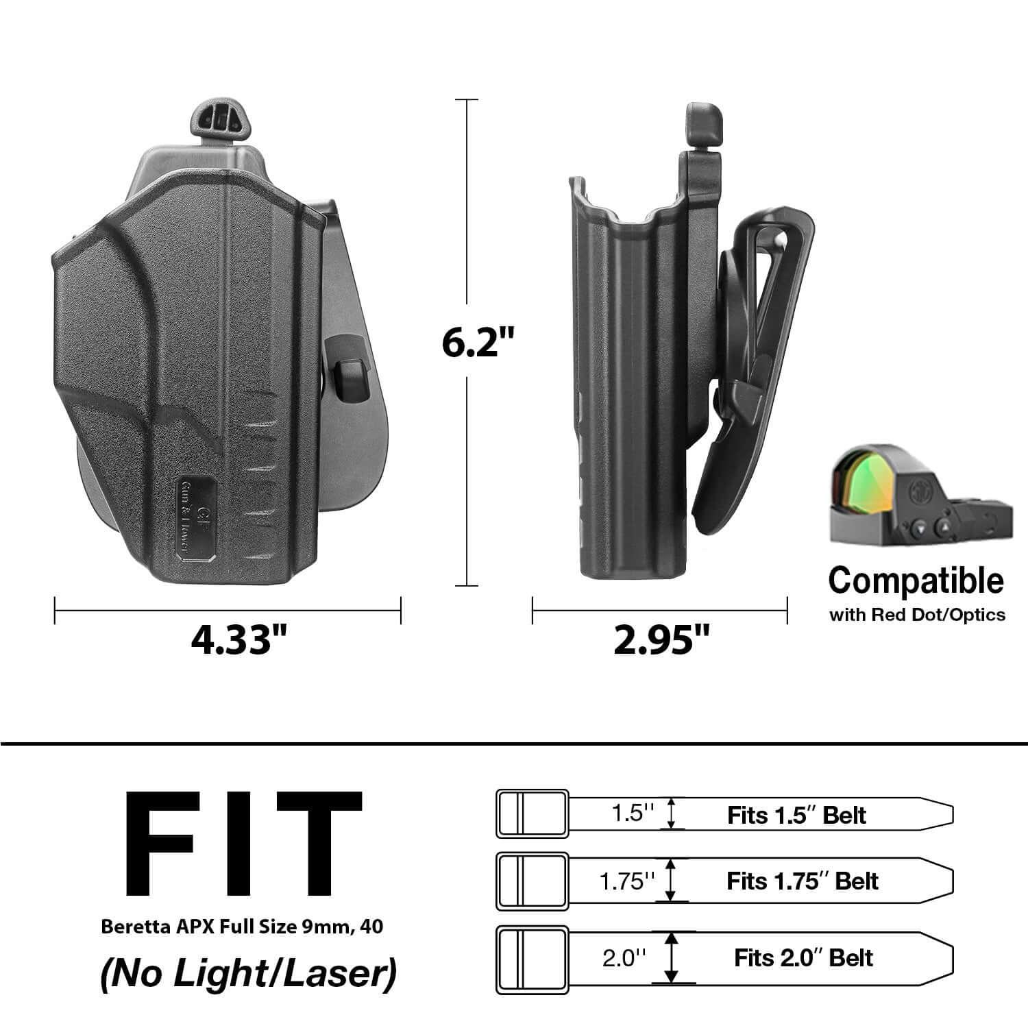 Beretta APX Holster, Thumb OWB Holster Fit Beretta APX Full Size 9mm, 40, Level II Retention/360 Degrees Adjustable Right Hand|Gun & Flower polymerholster