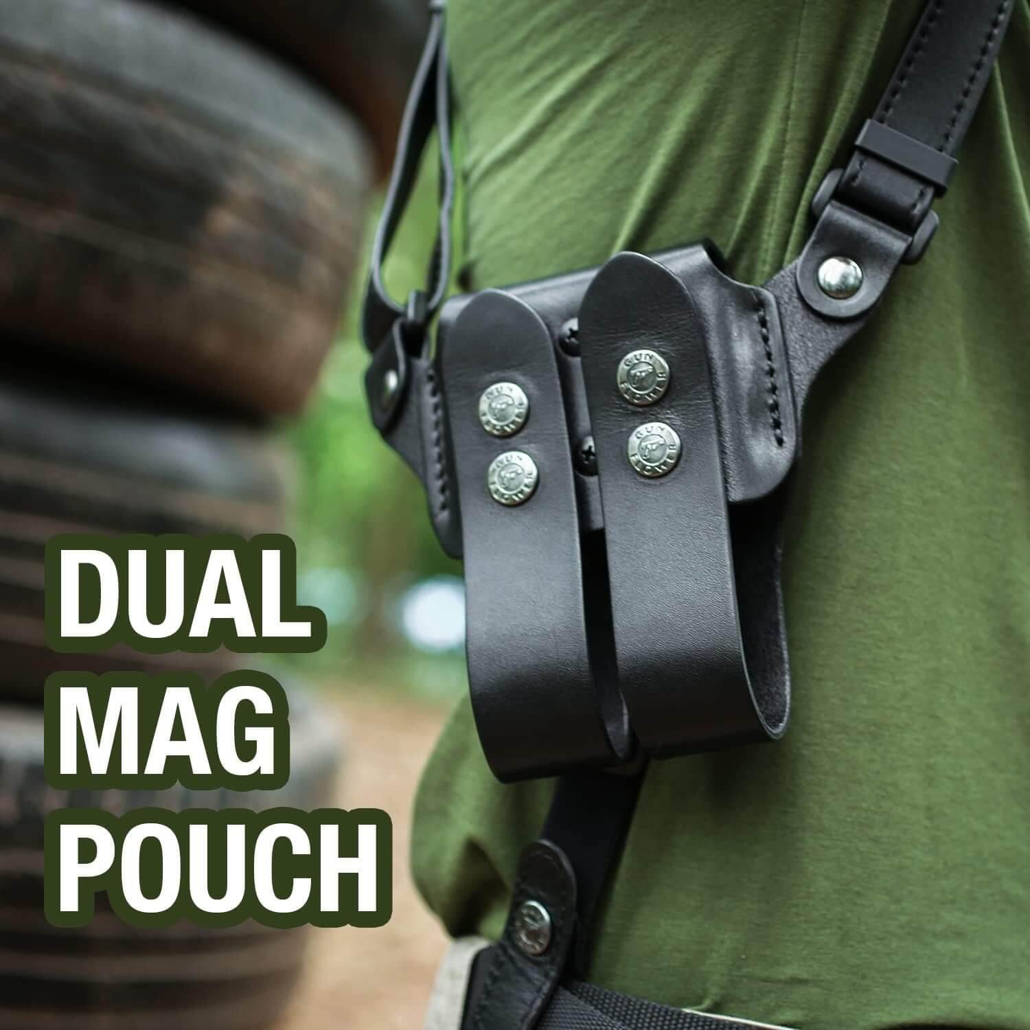 Handmade Glock 19 Shoulder Holster, Thumb Break Full Grain Leather Shoulder Holster for Glock 19, 19x, 23, 32, 45, Double Mag Holder Included, Adjustable Strap for Concealed Carry, Right Handed Gun & Flower