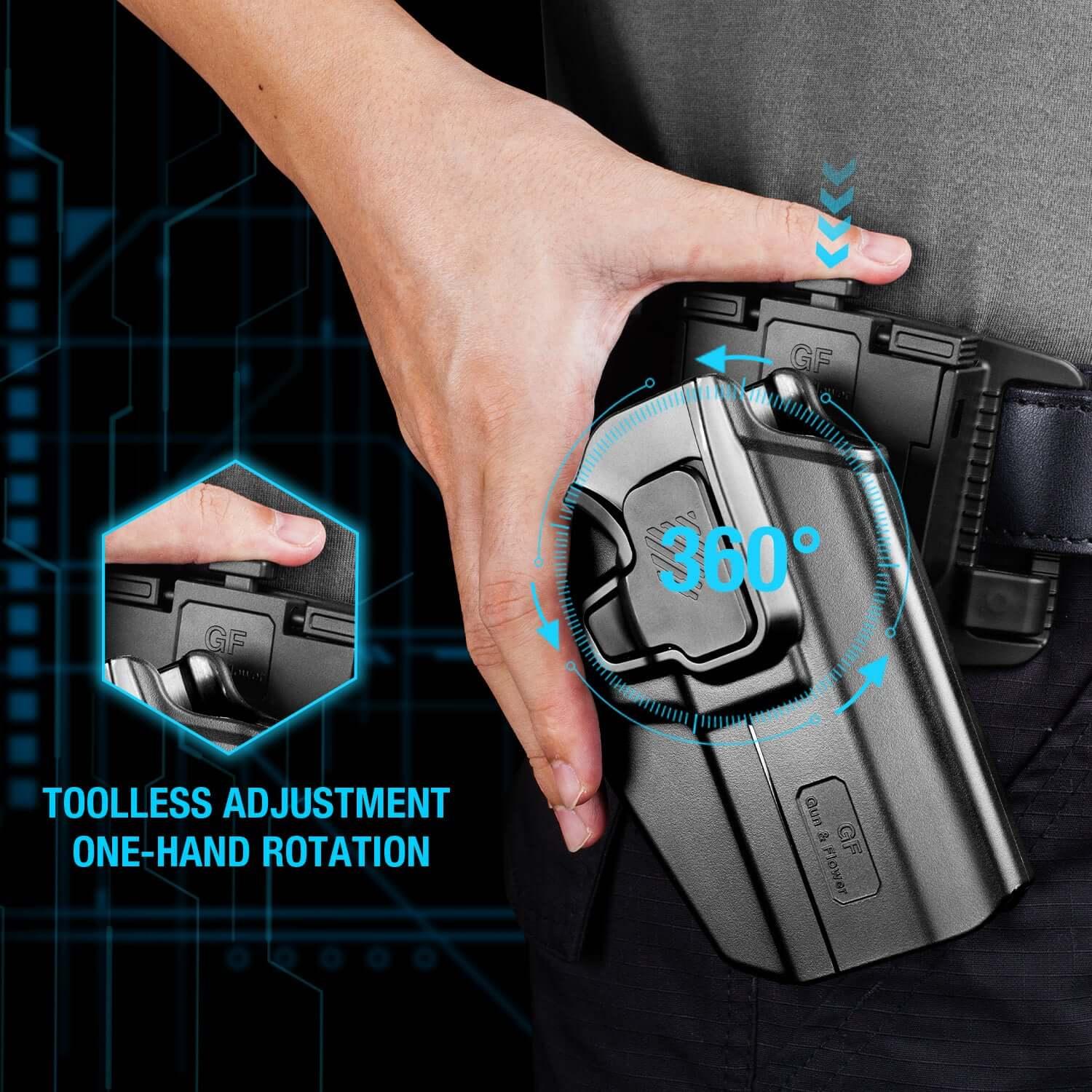 SD9VE & SD40VE Holster, Outside Waistband Holster for S&W SD9 VE & SD40 VE Pistol, Level II Retention, Index Finger Released, Angle adj, Quick Mounting/Dismounting, Right Hand, Fit 1.5-2.0''Belt Gun & Flower