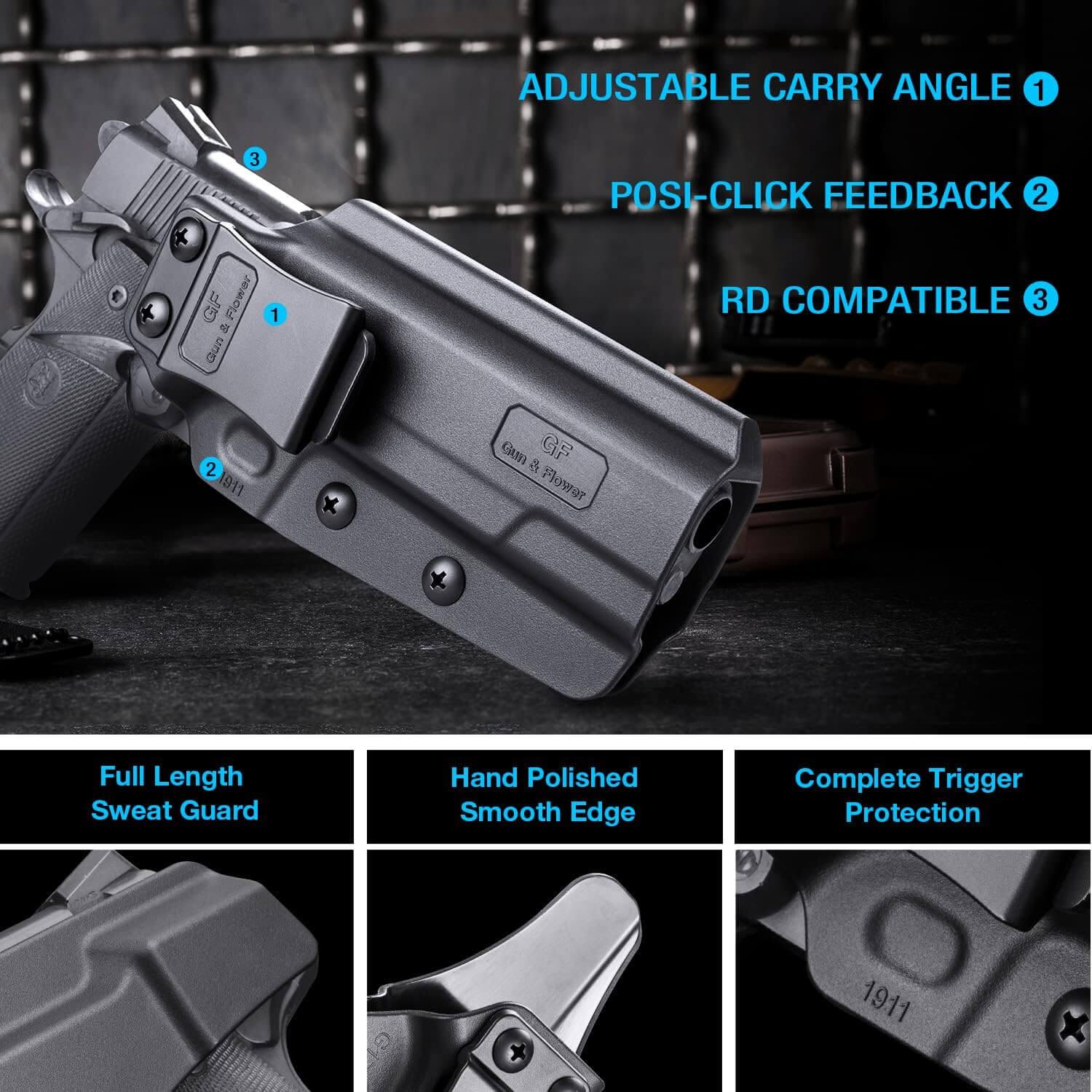 1911 5'' and 4'' Barrels Holsters, IWB Concealed Carry Holster for Colt 1911 / Elite Force 1911 / Kimber 1911 / Rock Island Armory 1911 / Springfield 1911 & More, Right Hand Gun & Flower