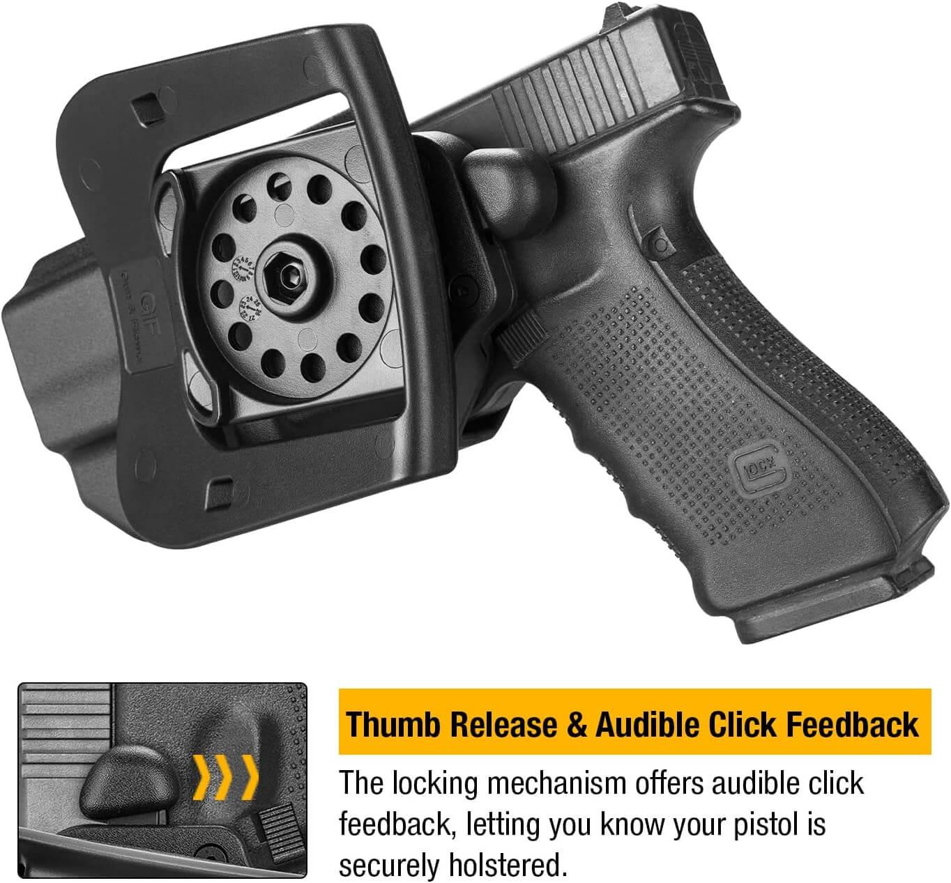 OWB Thumb Release Holster Fit Glock G17 Gen3-5 G17 Gen4 MOS G17 Gen5 MOS G19 Gen3-5 G19X G19 Gen4 MOS G19 Gen5 MOS G23 Gen3-4 G22 Gen3-4 G31 Gen3-4 G32 Gen3-4 G44 G45 G45 MOS,Compatible with Red Dot/Optics, Right Handed Gun & Flower