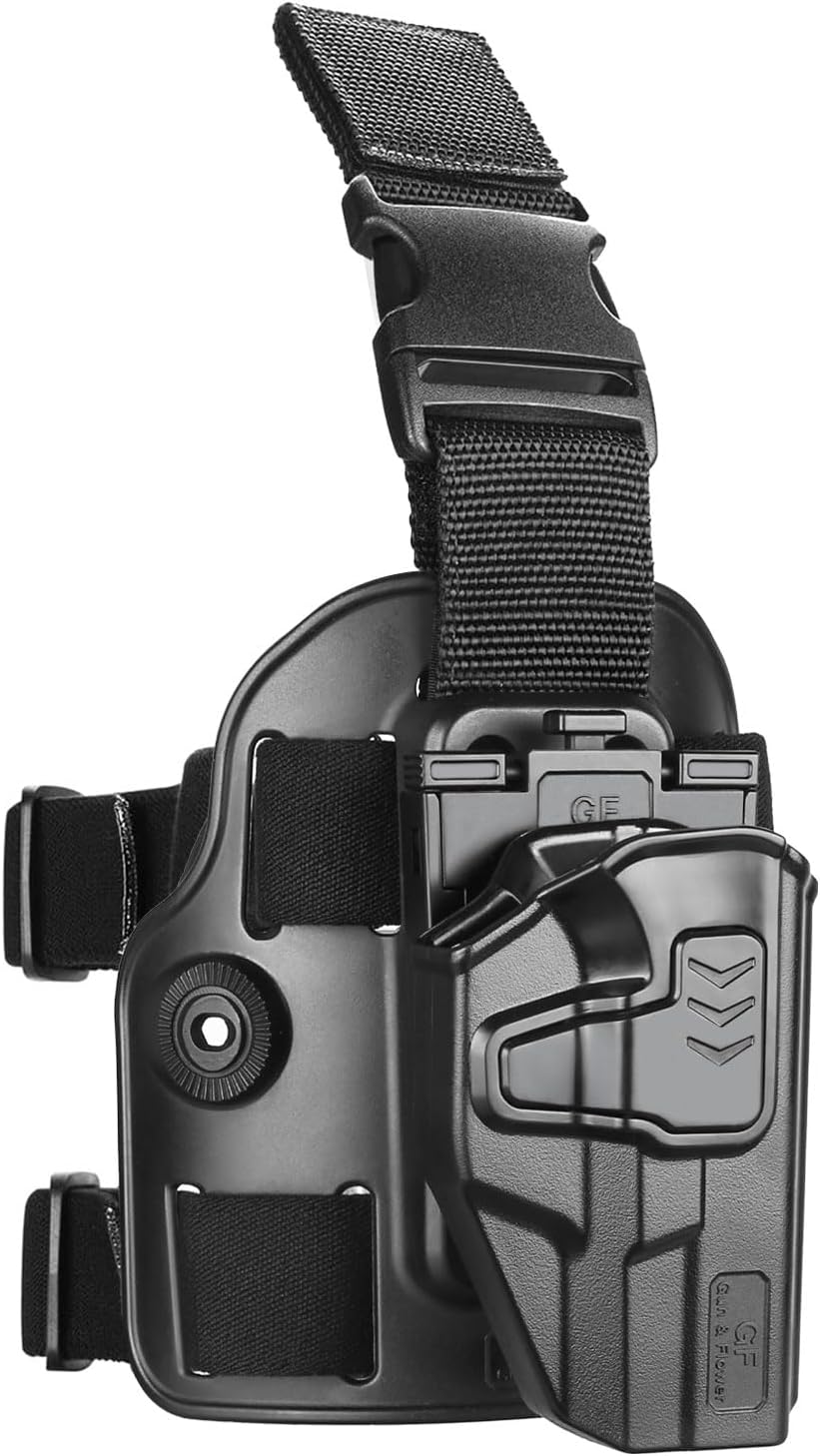 Gun & Flower Level II Tactical Drop Leg Holster,Thigh Holster Fit G19 GEN 3-5 G19X/44/45, Adjustable,Level II Retention Index Finger Release,Toolless Adjustment, Right Hand GUN & FLOWER