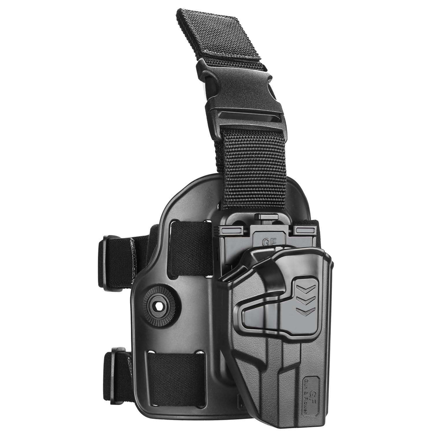 Gun & Flower Level II Tactical Drop Leg Holster,Thigh Holster Fit G19 GEN 3-5 G19X/44/45, Adjustable,Level II Retention Index Finger Release,Toolless Adjustment, Right Hand GUN & FLOWER