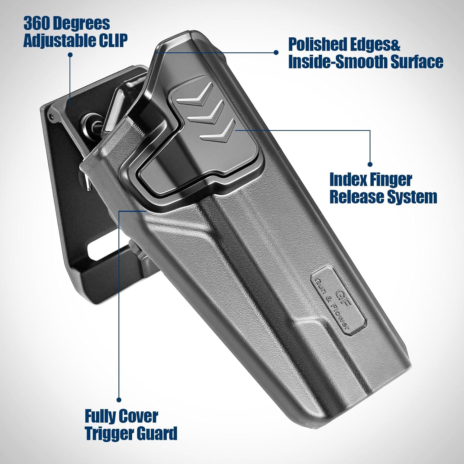 GUN & FLOWER OWB Holster Fit 1911 Colt-Elite Force-Kimber-Springfield-RIA-S&W-Ruger-Taurus-Rock Island and Most 1911 5'' No Rail, Index Finger Release, 360 Degrees Adjustable Belt Clip w/Molle Adapter polymerholster