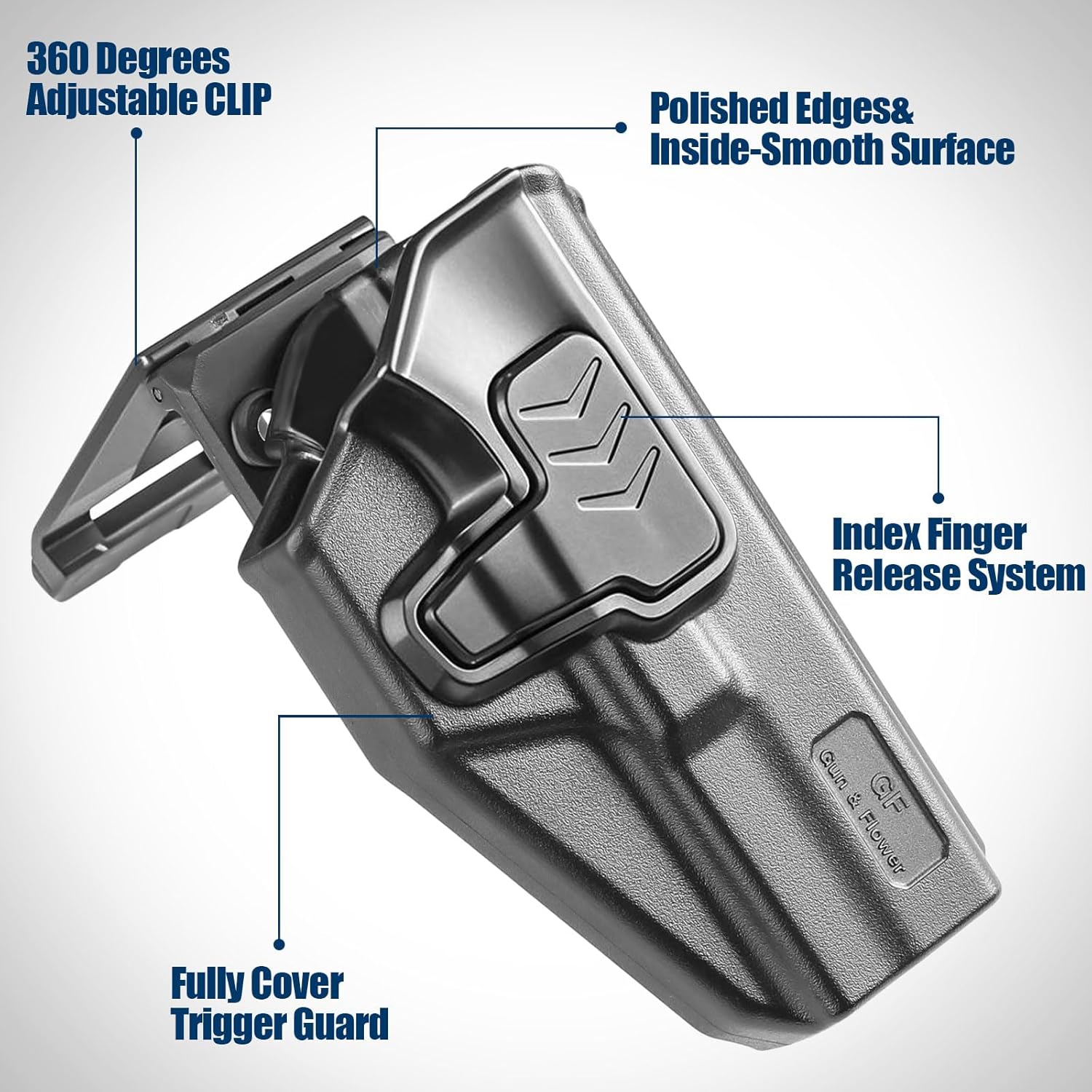 GUN & FLOWER OWB Holster Fits Glock 17 Gen 3-5, Glock 22/31 Gen 3-4, Glock 44/45, Outside Waistband Carry Belt Clip w/Molle Adapter, Level II Index Finger Release, 360 Degrees Adjustable, Right Hand