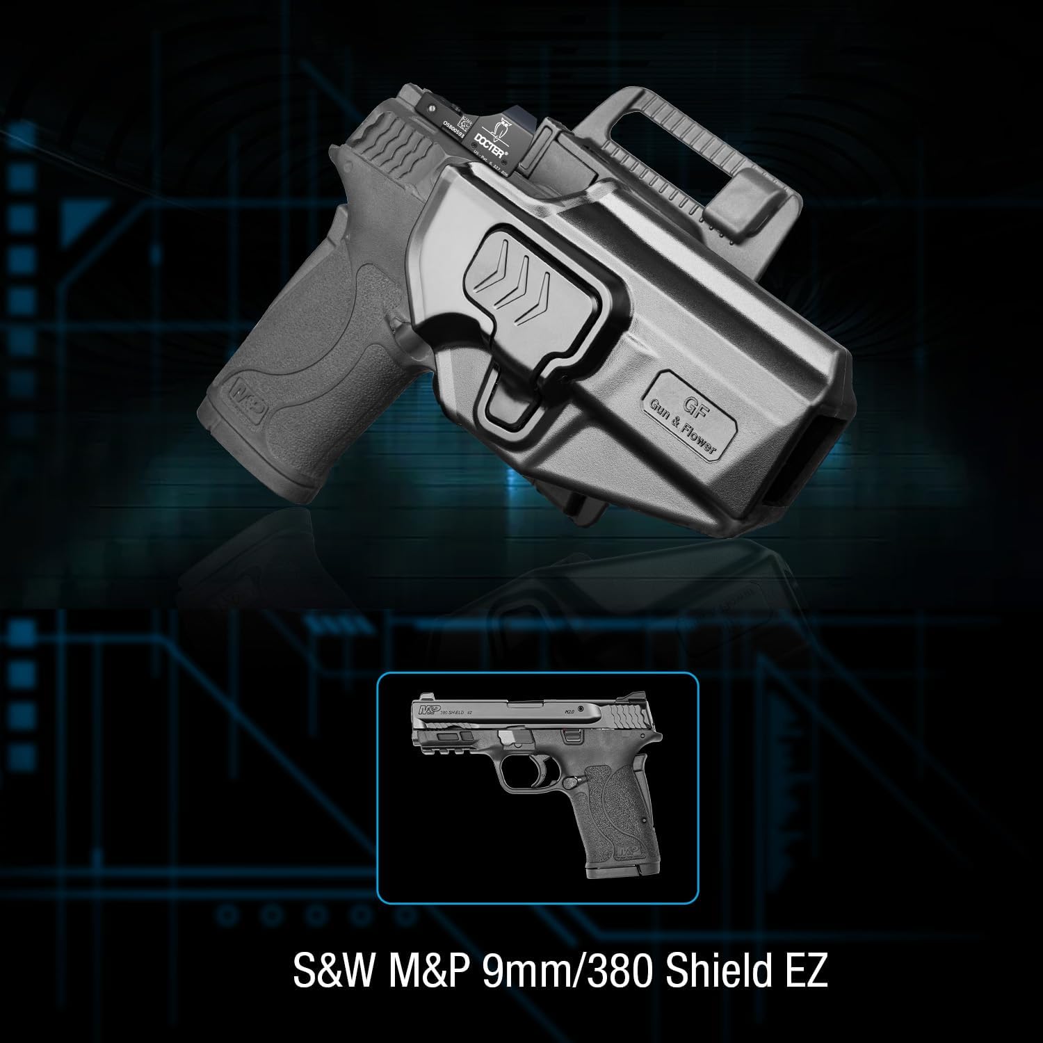 Gun & Flower Tool-Free 360° Adjustment OWB Holster, Optic/RDS Compatible for Smith & Wesson M&P Shield 380 EZ丨M&P Shield 9mm EZ, Quick Release, Level 2 Retention, Belt Loop,Right Hand polymerholster