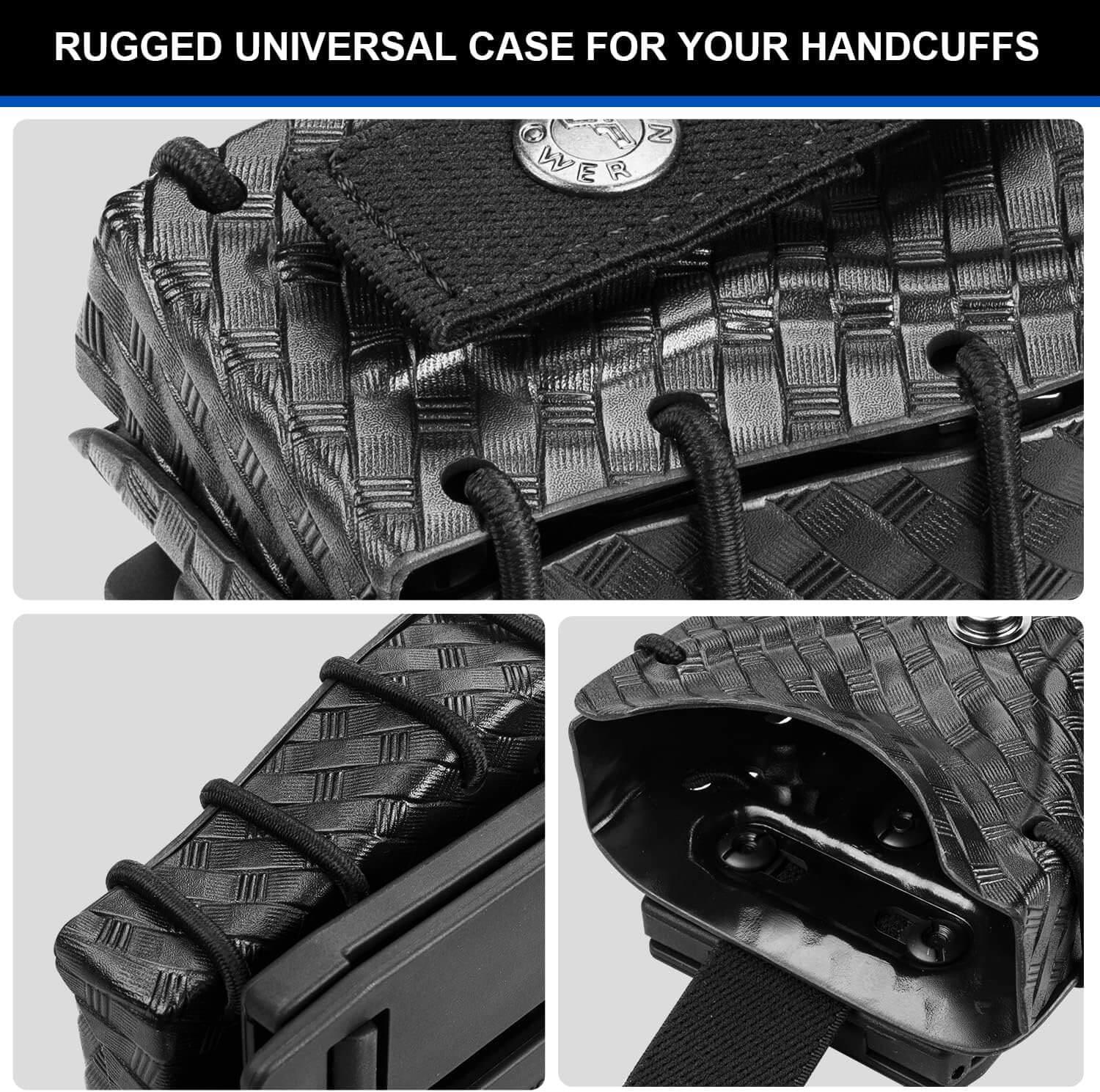 Basketweave Kydex Handcuff Case Fit ASP Handcuffs & Hinged Handcuffs & Chain Handcuffs, Strap Removable&Retention Adjustable,1.5&1.75&2.0&2.25'' security Belt | Gun & Flower Gun & Flower