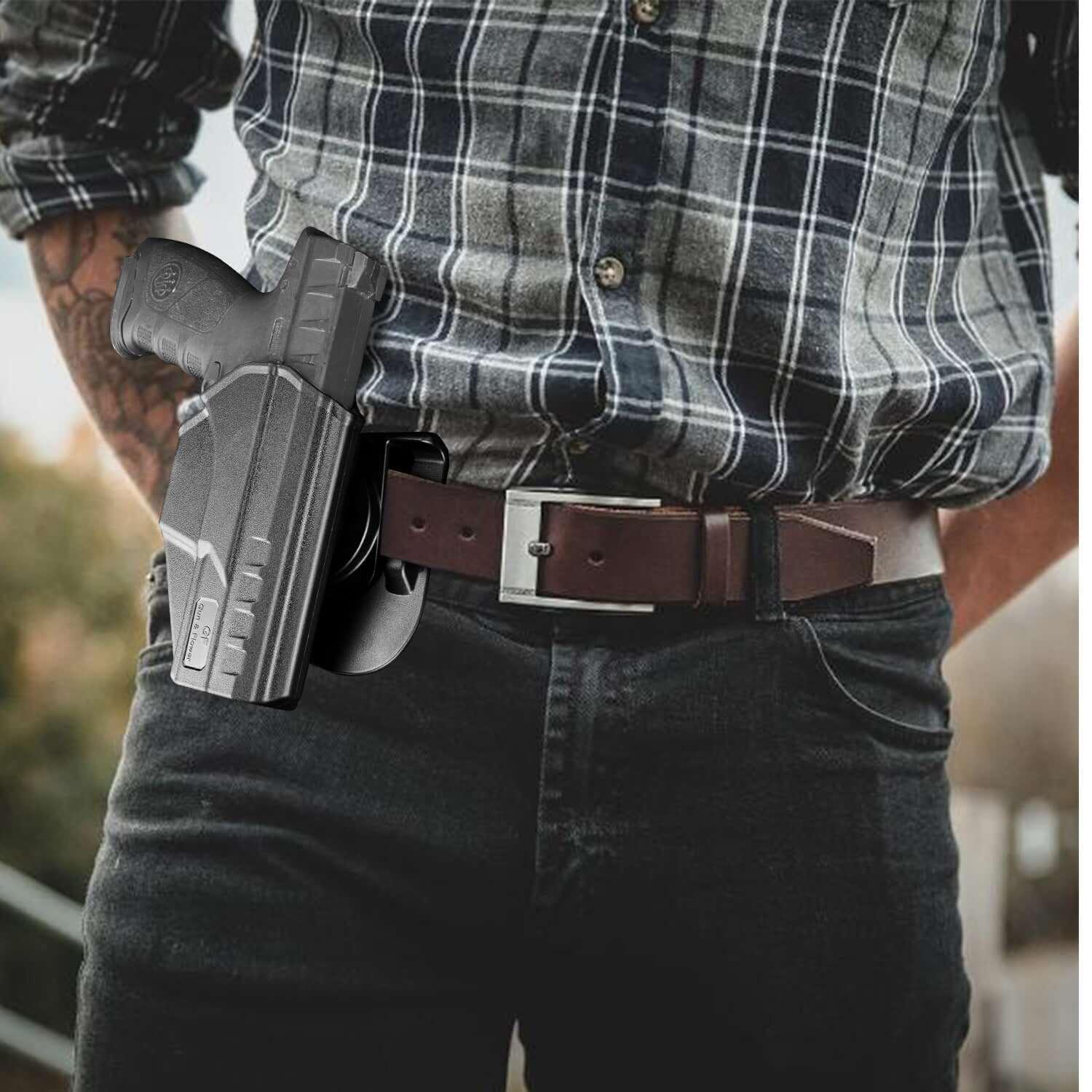 Beretta APX Holster, Thumb OWB Holster Fit Beretta APX Full Size 9mm, 40, Level II Retention/360 Degrees Adjustable Right Hand|Gun & Flower polymerholster