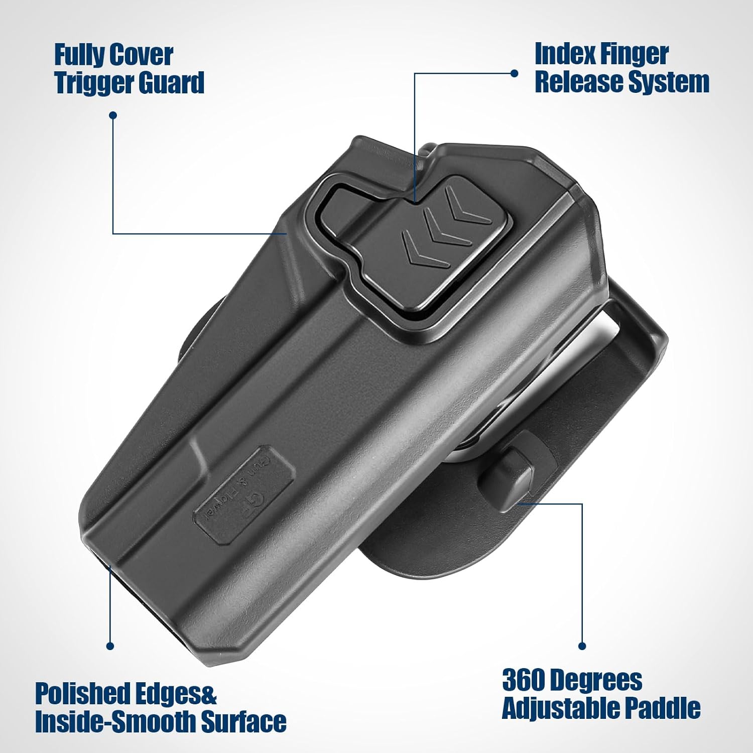 GUN & FLOWER OWB Holster Fit 1911 Colt-Elite Force-Kimber-Springfield-RIA-S&W-Ruger-Taurus-Rock Island and Most 1911 5'' No Rail, Index Finger Release, 360 Degrees Adjustable Paddle w/Molle Adapter polymerholster