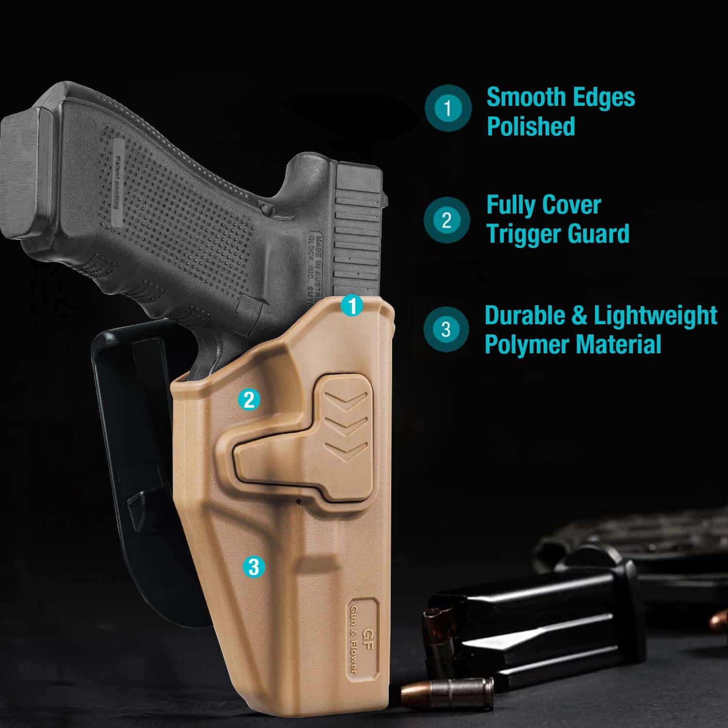 G17 Holster, OWB Holster Fits G17/19/31/32(Gen1-5), G22/23 (Gen 1-4), G19x/45, Open Carry Holster for Outside Waistband, Level II Retention, 360 Adjustable, Right Hand|Gun & Flower Gun & Flower