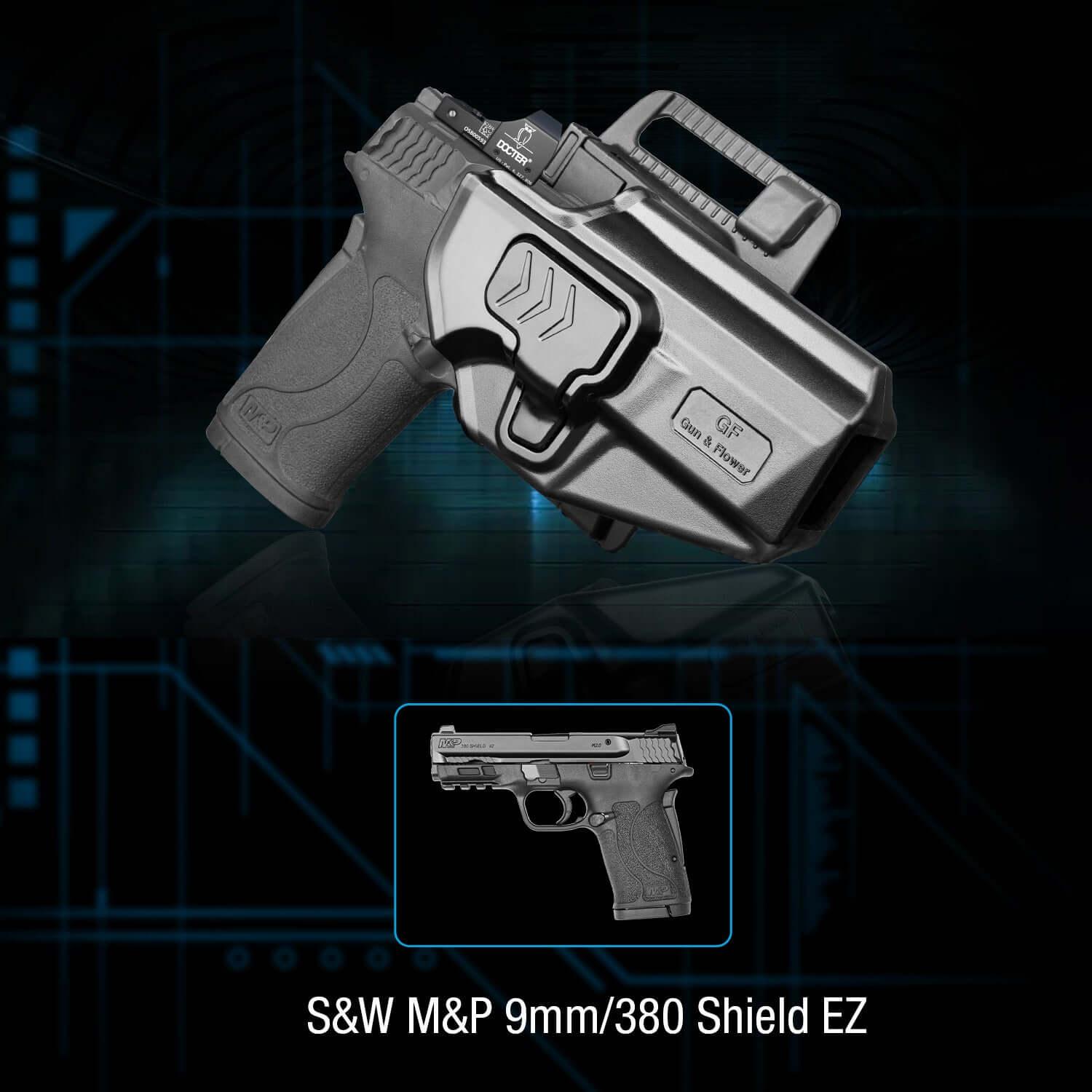 Level II Retention OWB Holster for S&W M&P 9/380 Shield EZ, Belt Loop Attachment, Quick Mounting/Dismounting|Gun&Flower Gun & Flower