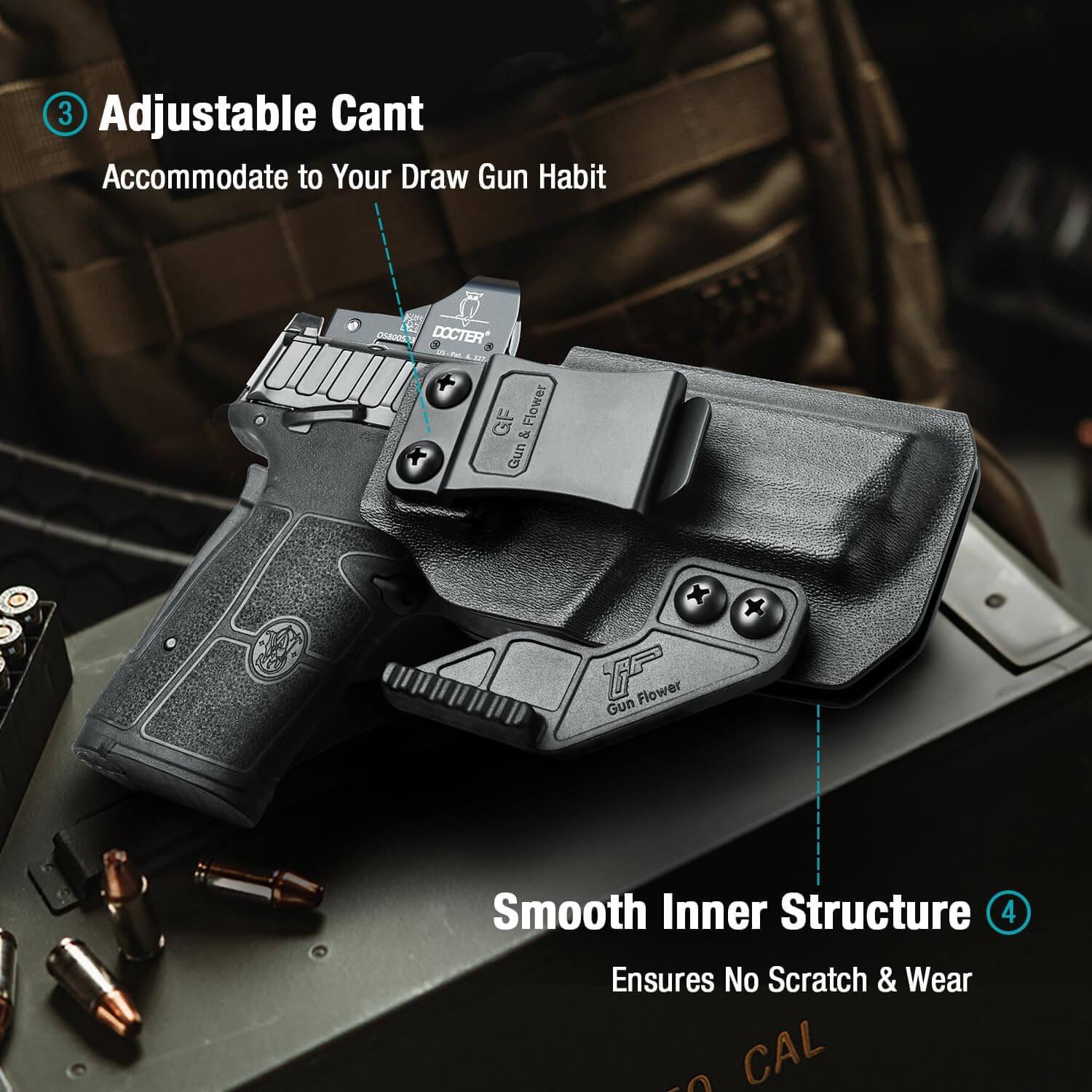 S&W Equalizer Holster, Optic Cut & Claw, IWB Kydex Holster Fit S&W Equalizer, M&P 380 Shield EZ, Inside Waistband Concealed Carry Holster, Adjustable Cant, Right-Hand | Gun & Flower Gun & Flower