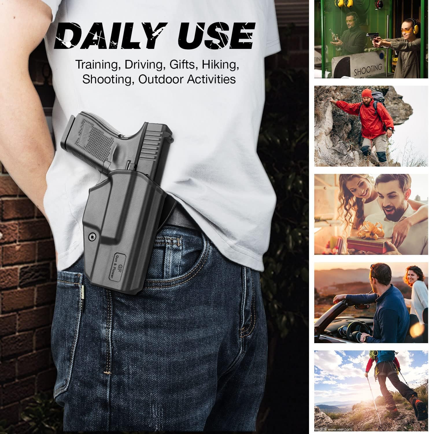 OWB Holster Compatible with G17 Gen3-5 G17 Gen4 MOS G17 Gen5 MOS G19 Gen3-5 G19 Gen4 MOS G19 Gen5 MOS Glock 26 Gen3-5 G34 G19X G34 Gen5 G44 G45 MOS. Outside Waistband Carry Holster with Level I Retention-Right Hand GUN & FLOWER